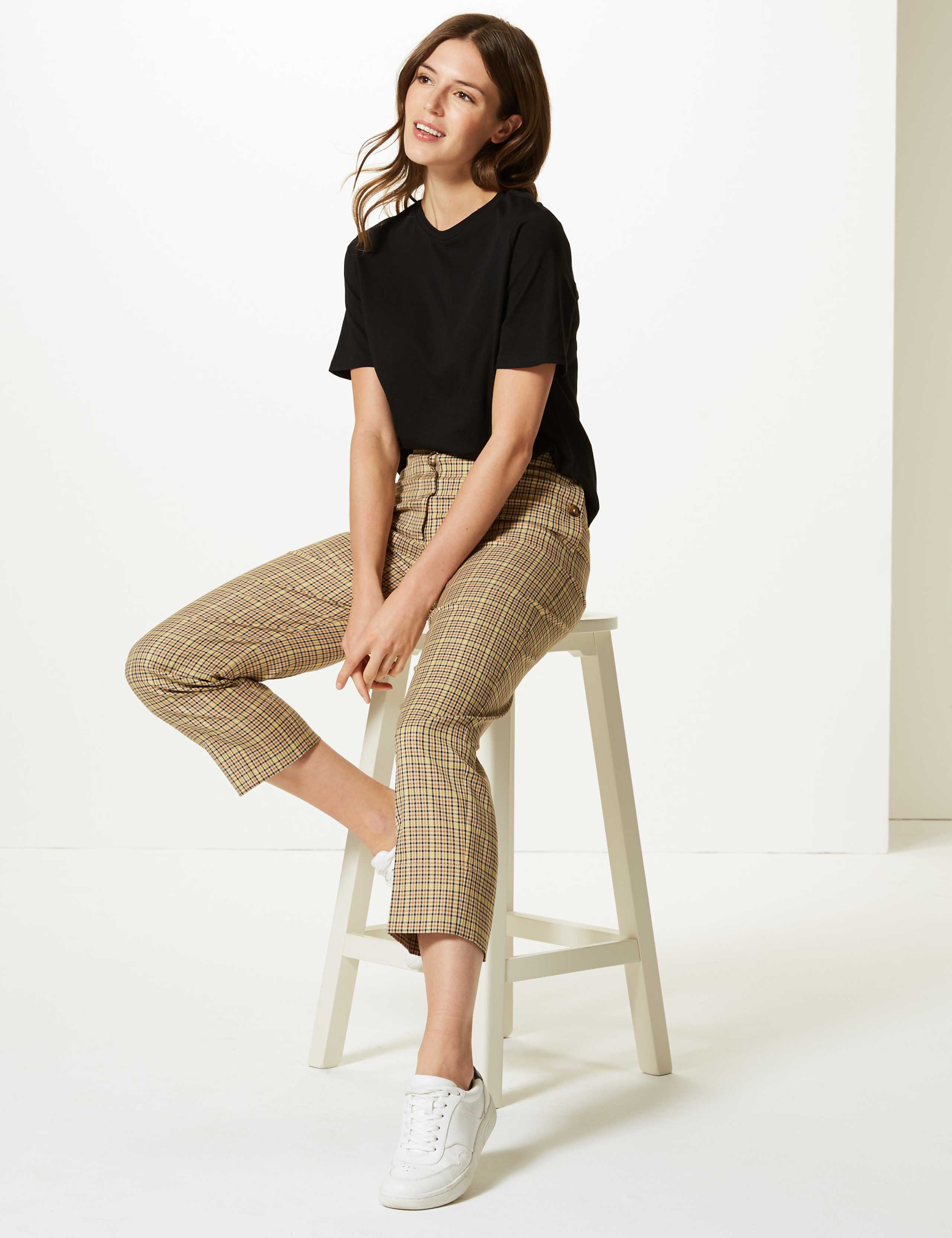 Evie Straight Checked 7/8th Trousers 1 of 5