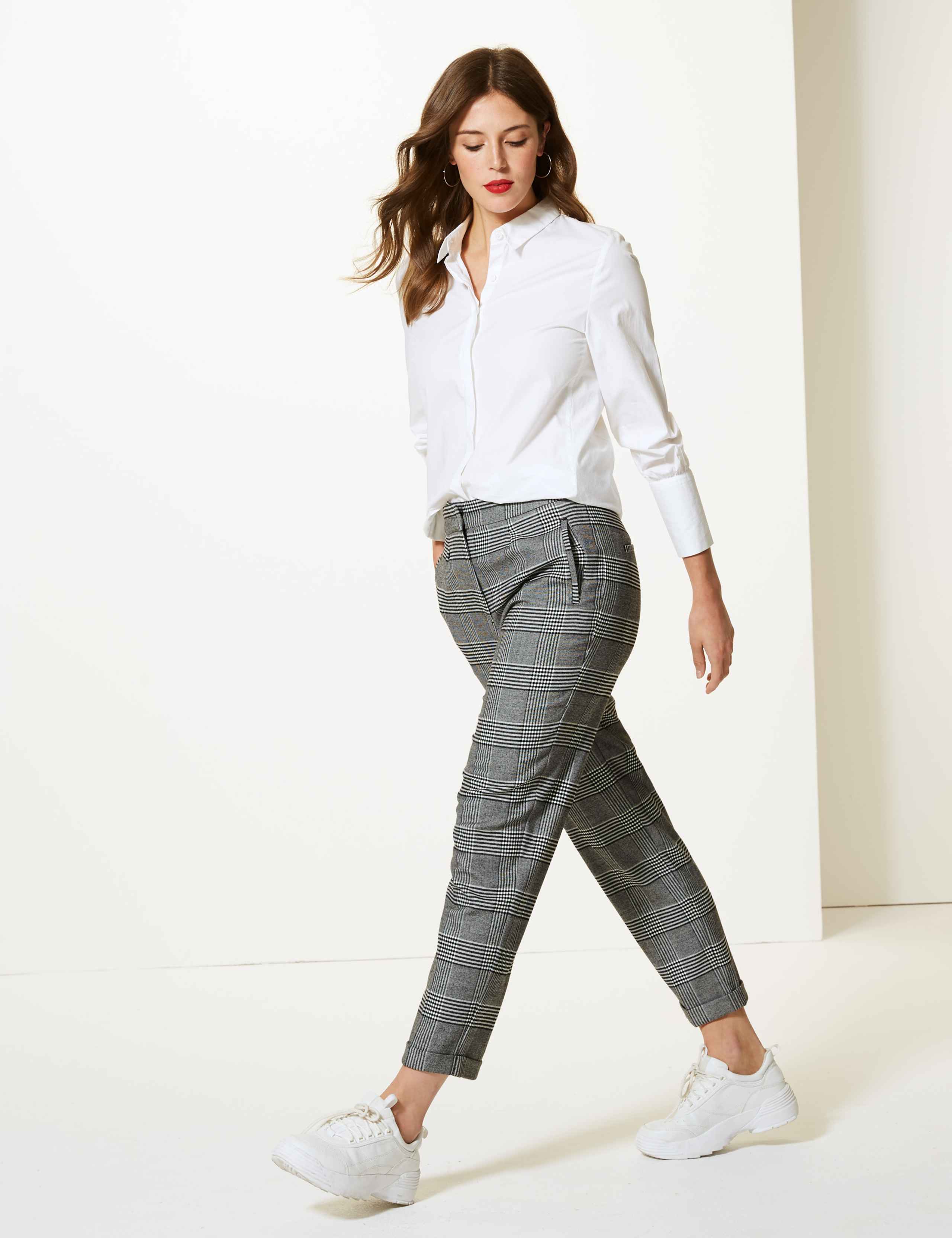 Checked Tapered Leg Ankle Grazer Trousers 1 of 4