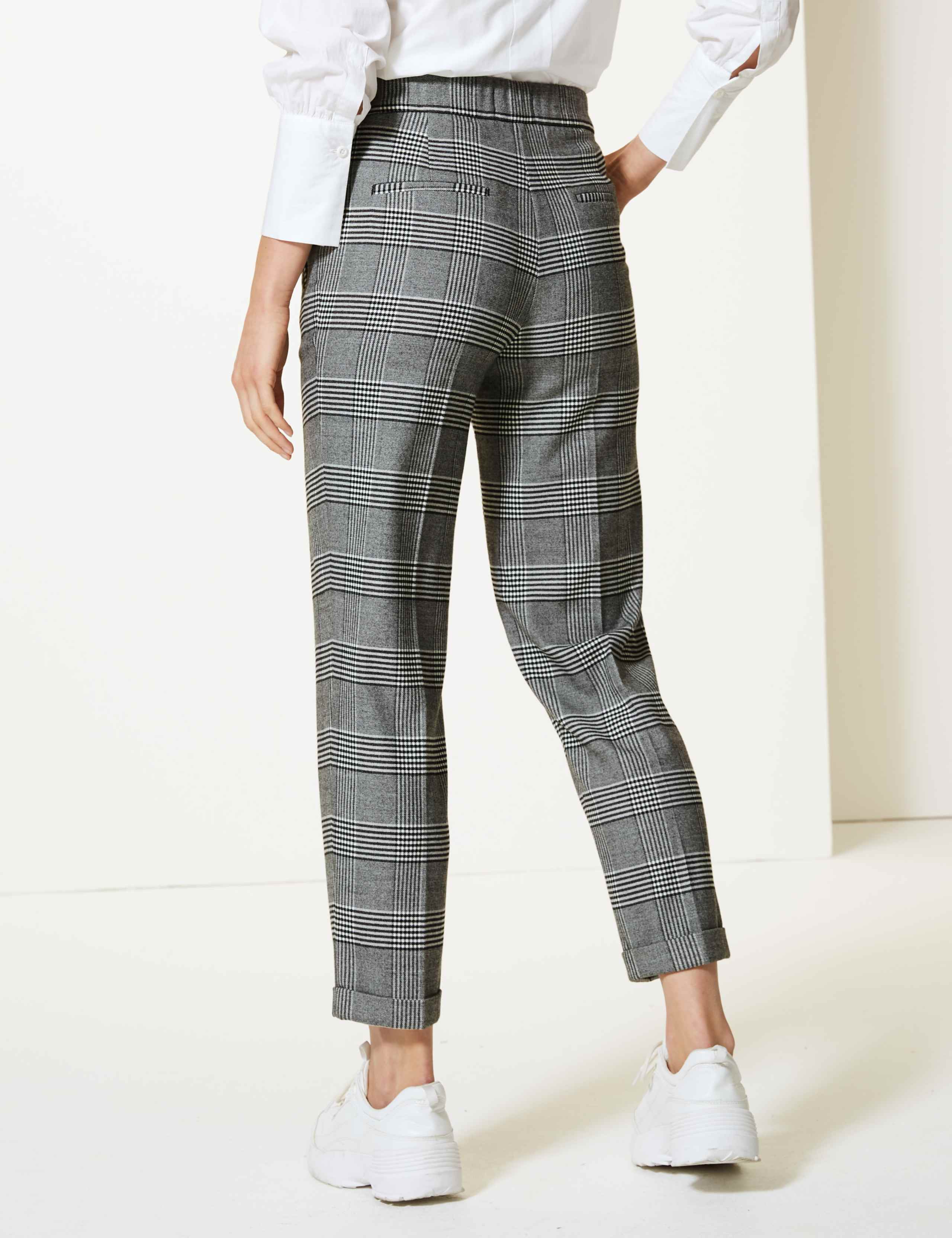 Checked Tapered Leg Ankle Grazer Trousers M&S Collection M&S