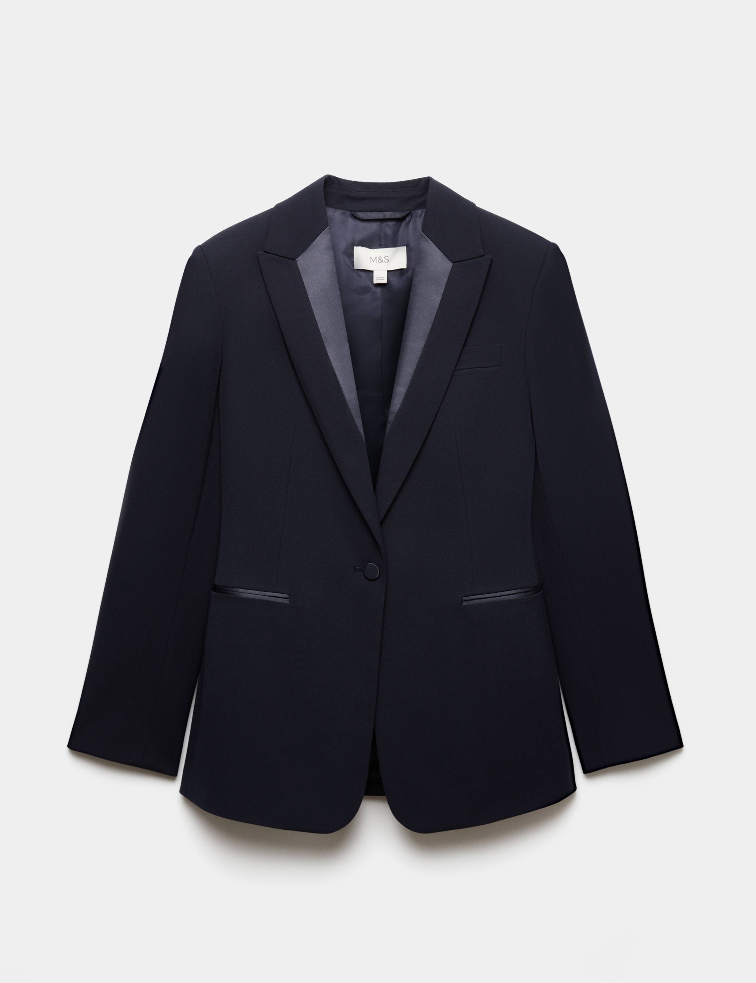 Straight Single Breasted Satin Trim Blazer 1 of 1