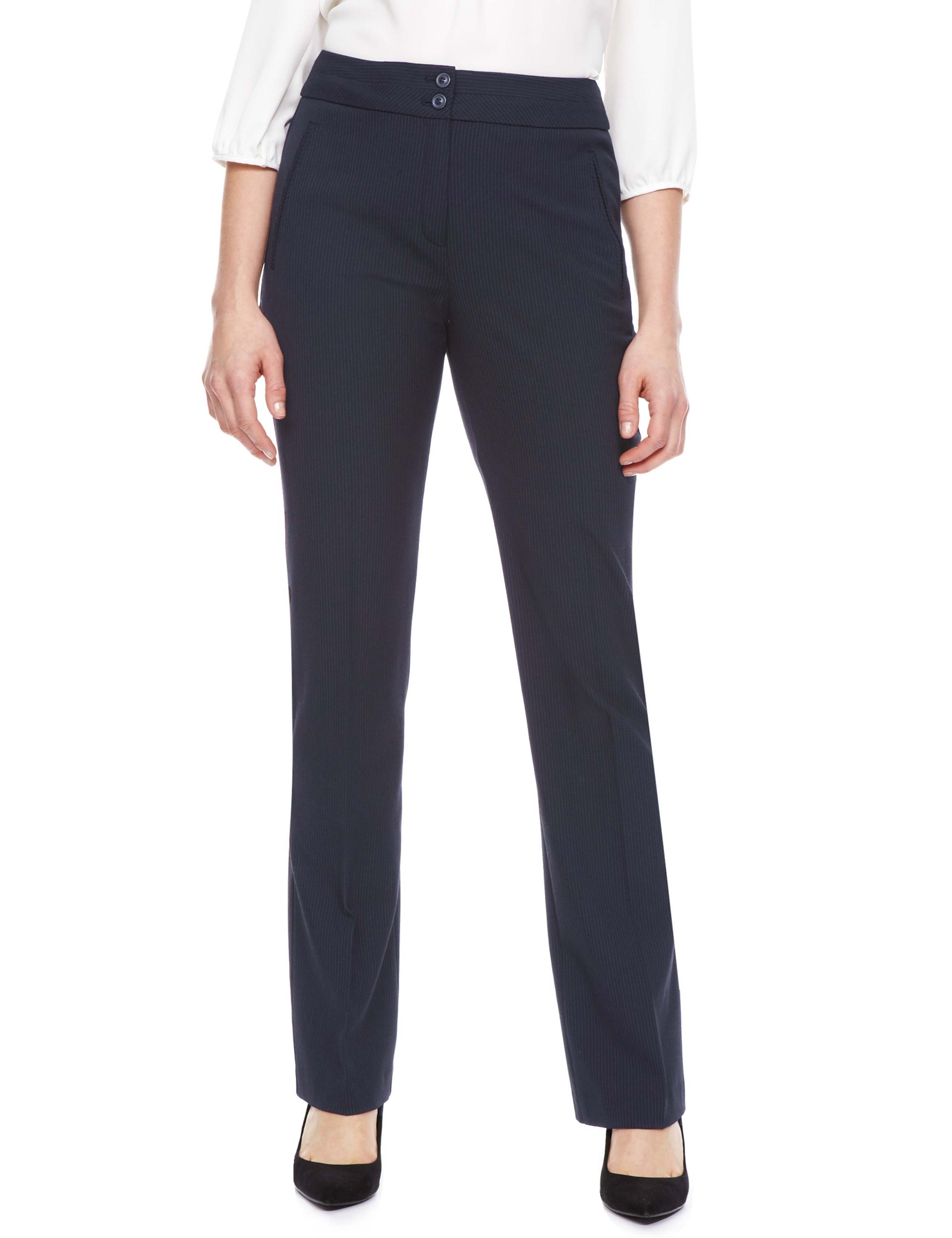 2-Way Stretch Straight Leg Pinstriped Trousers 1 of 5