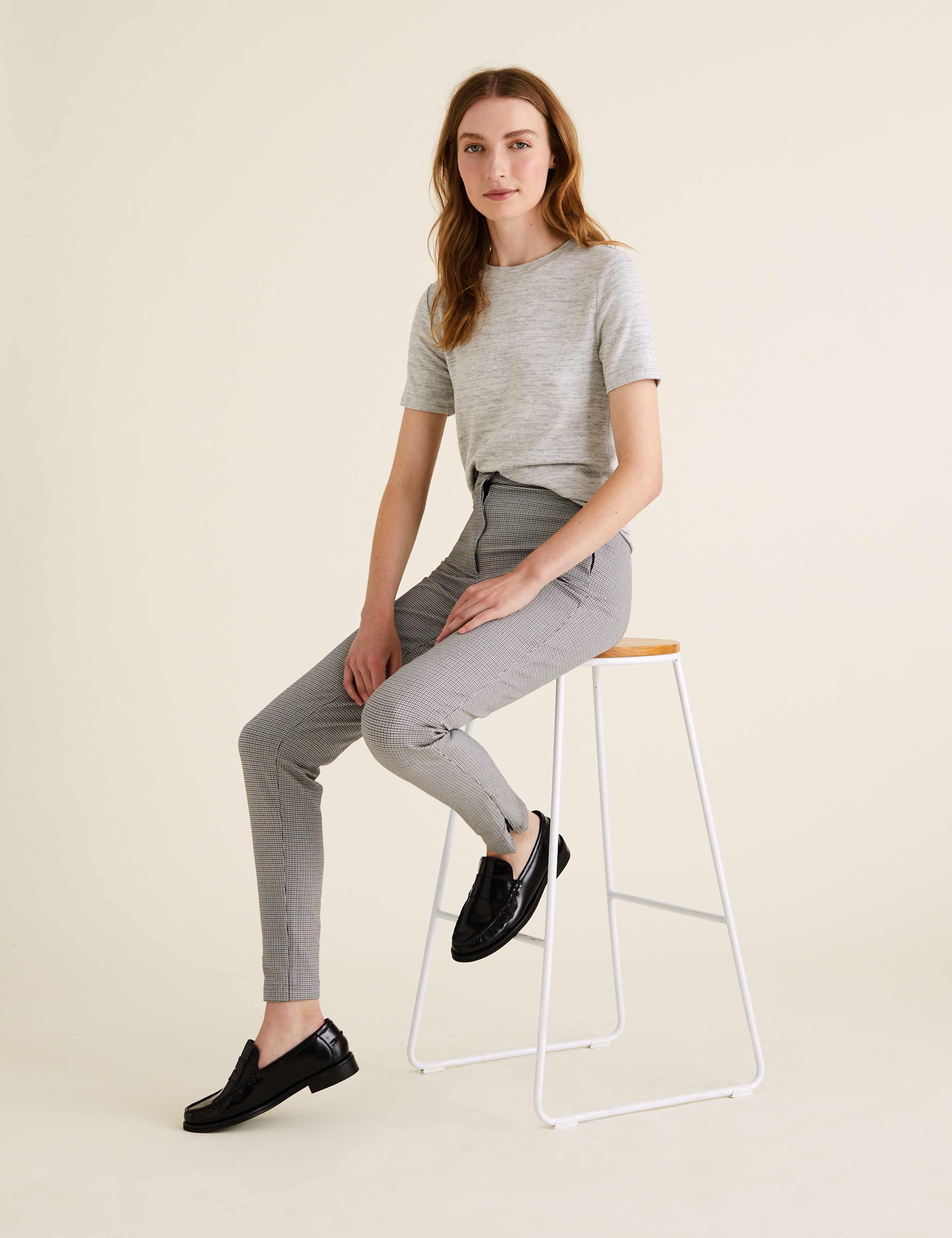 Cotton Checked Skinny Ankle Grazer Trousers 1 of 6