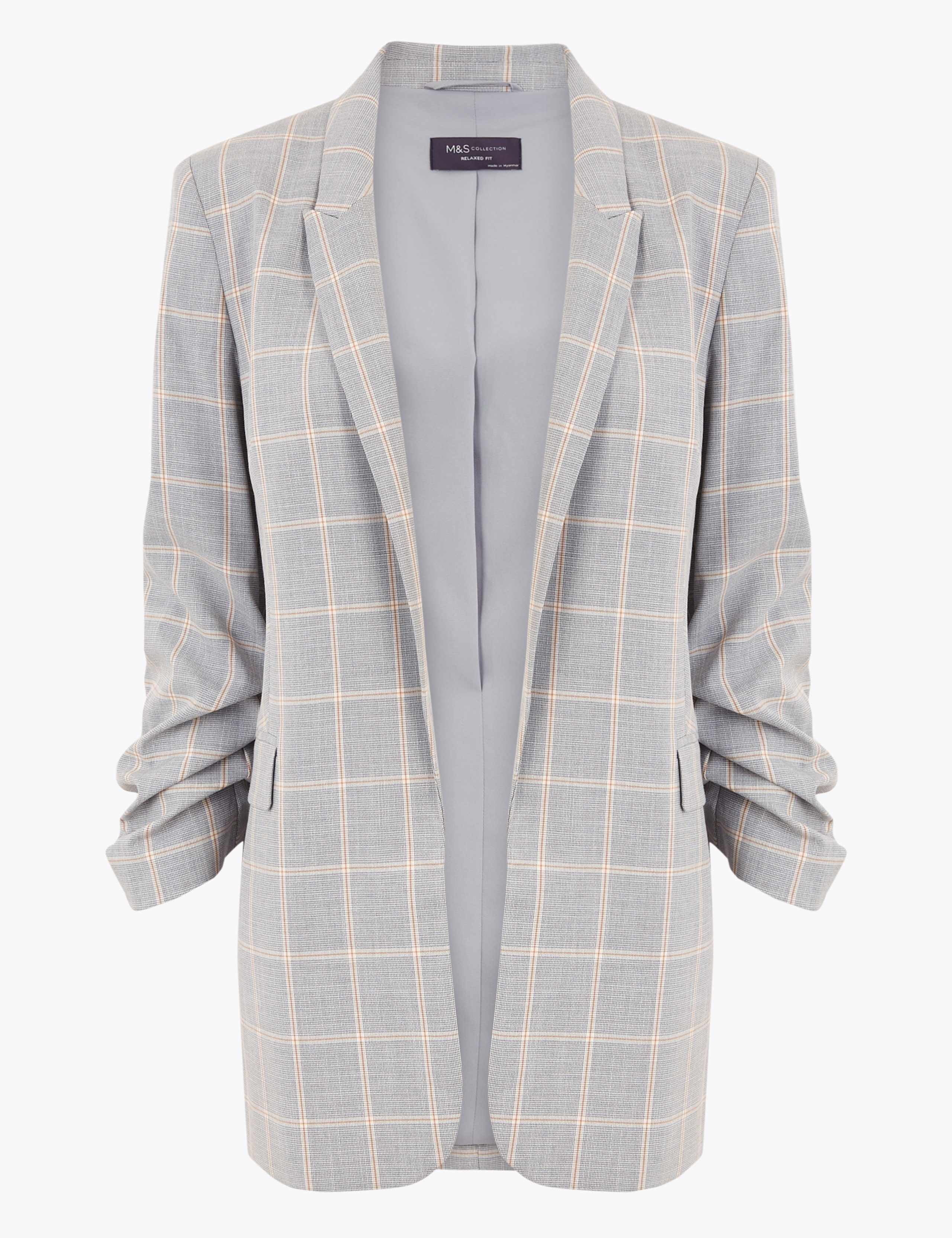 Relaxed Ruched Sleeve Checked Blazer 2 of 6