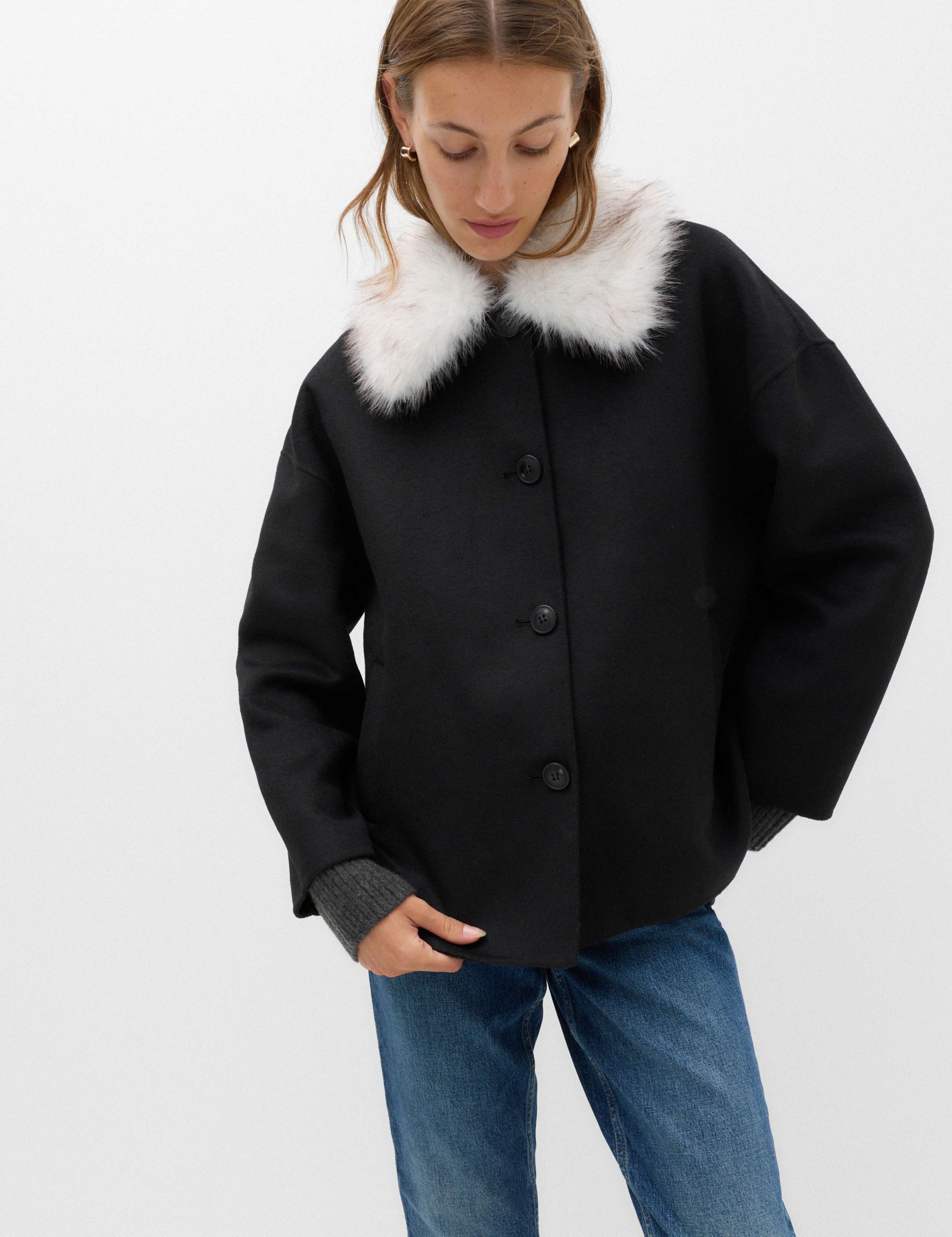 Faux Fur Trim Short Coat 1 of 8