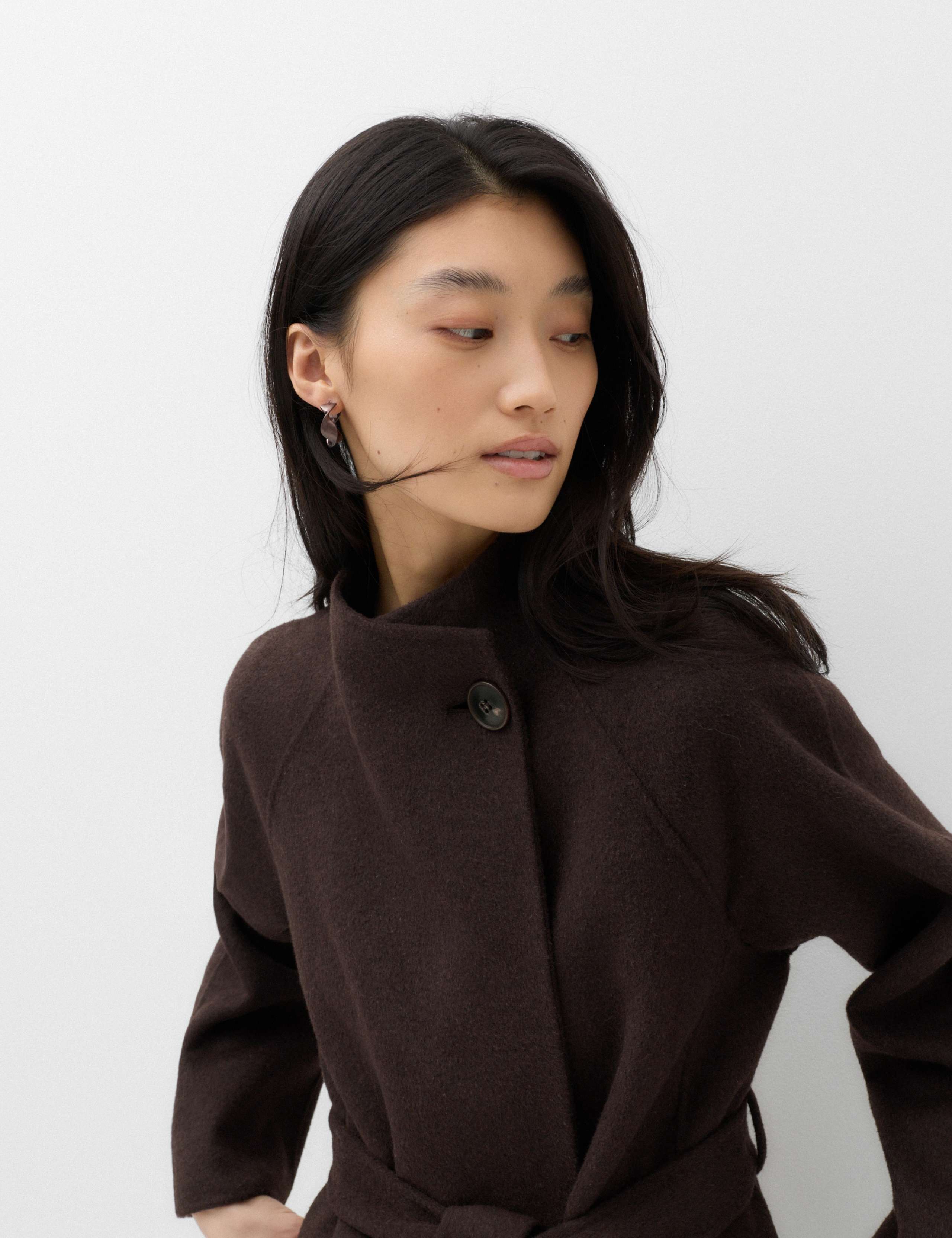 Wool Blend Belted Funnel Neck Longline Wrap Coat 3 of 7