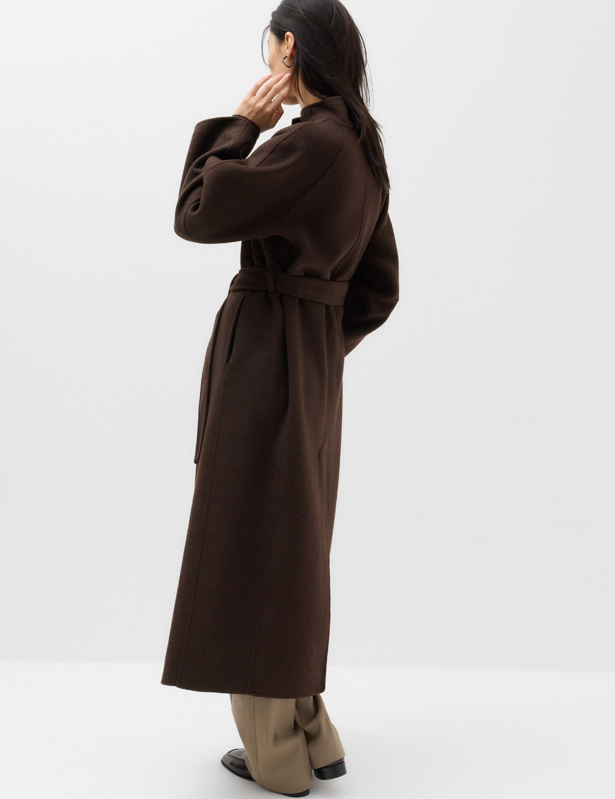 Wool Blend Belted Funnel Neck Longline Wrap Coat 5 of 7