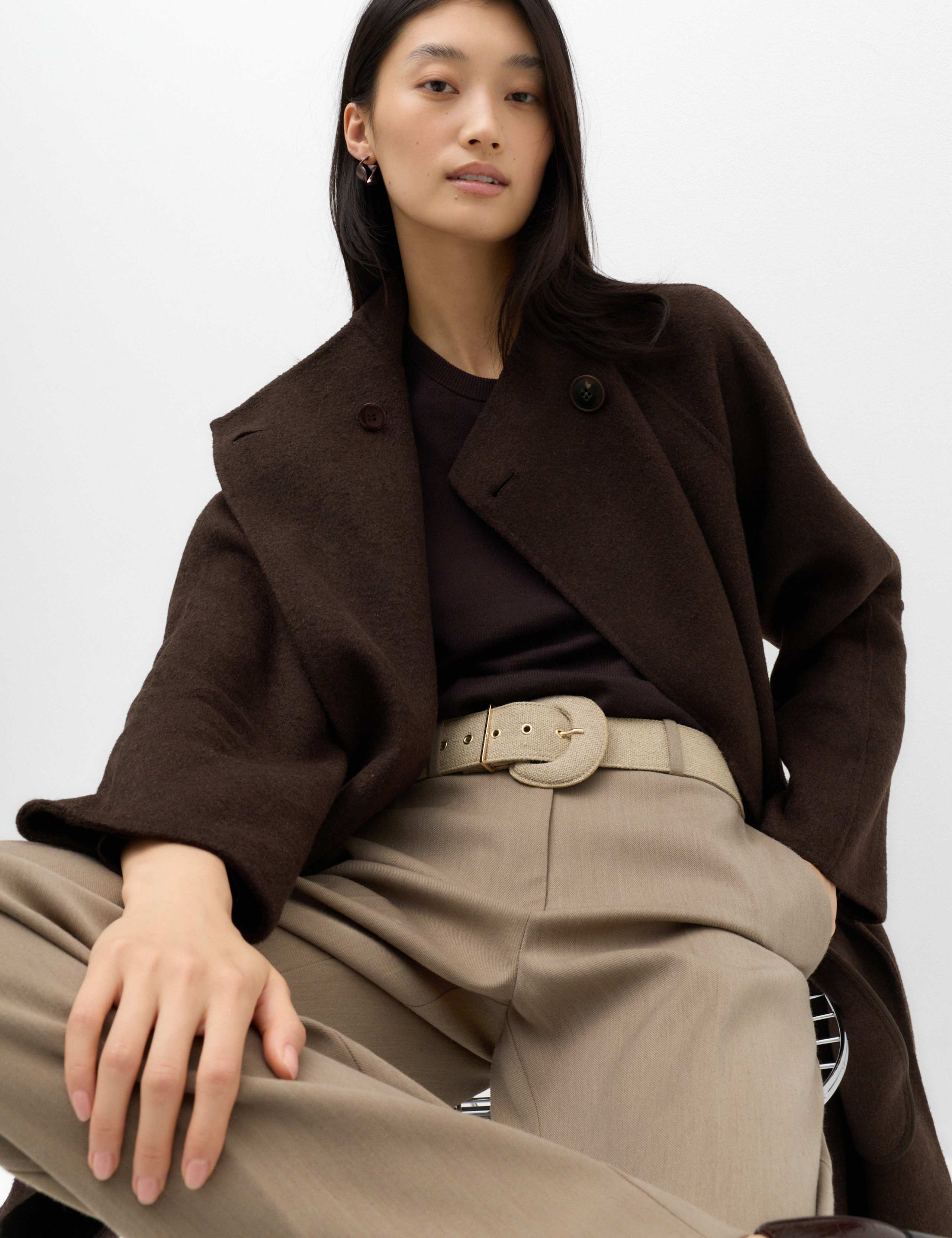 Wool Blend Belted Funnel Neck Longline Wrap Coat 7 of 7