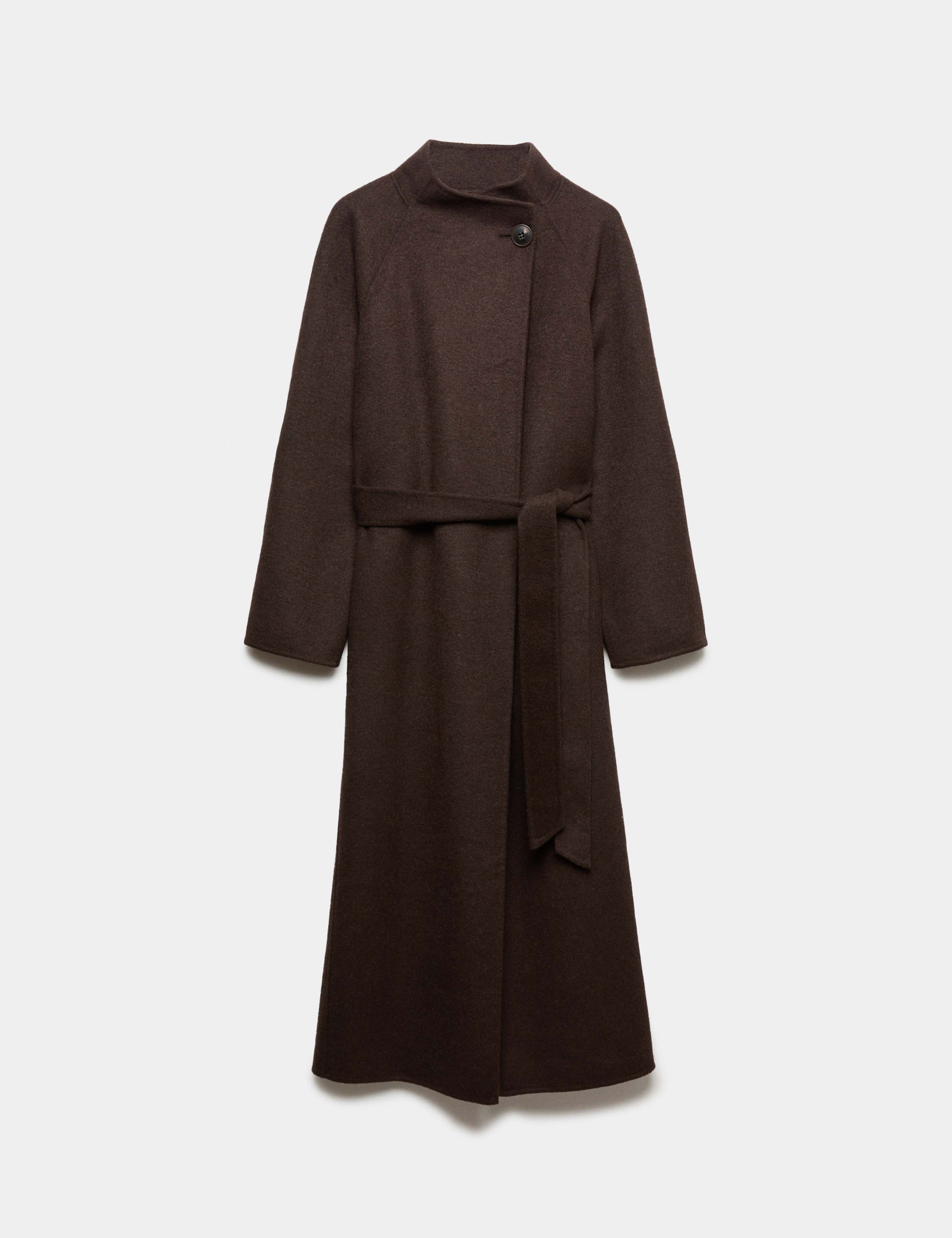 Wool Blend Belted Funnel Neck Longline Wrap Coat 2 of 7