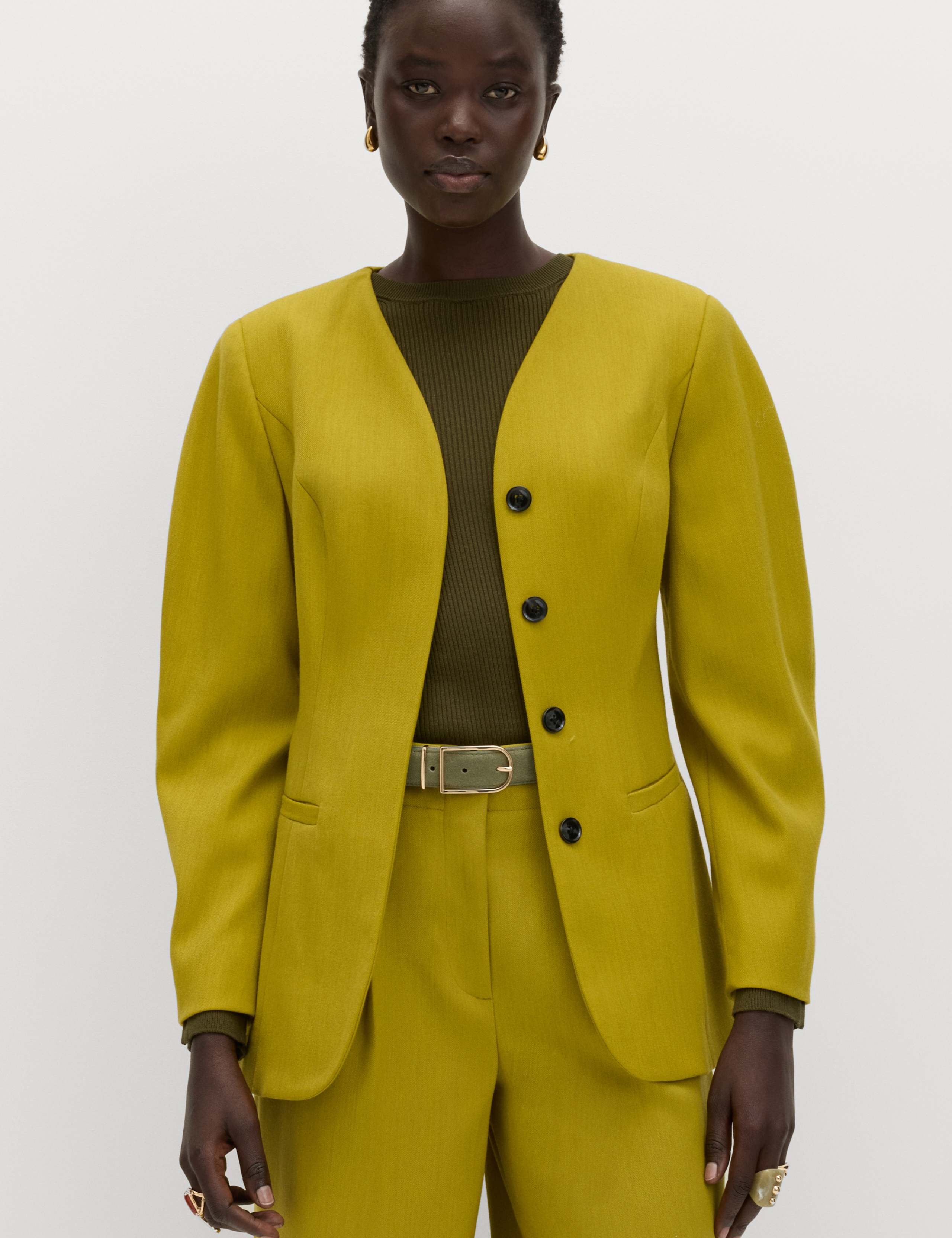 Sculpted Waisted Collarless Tailored Jacket 1 of 6