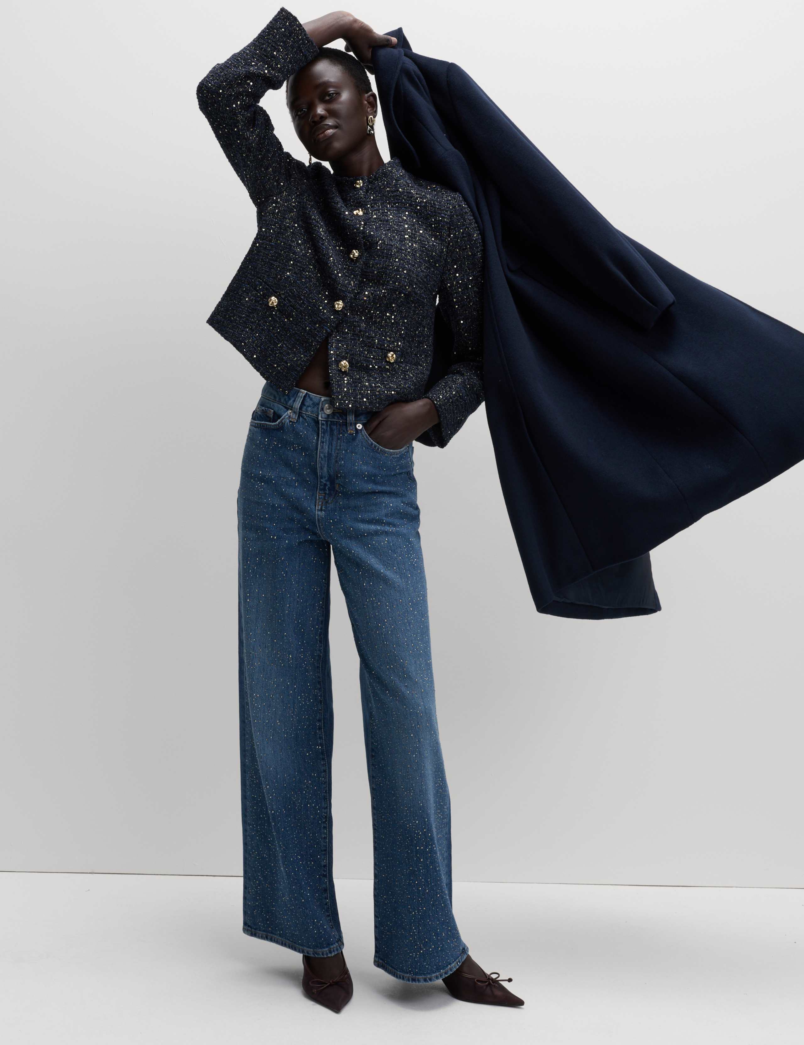 Tweed Sparkly Collarless Blazer with Wool 3 of 6