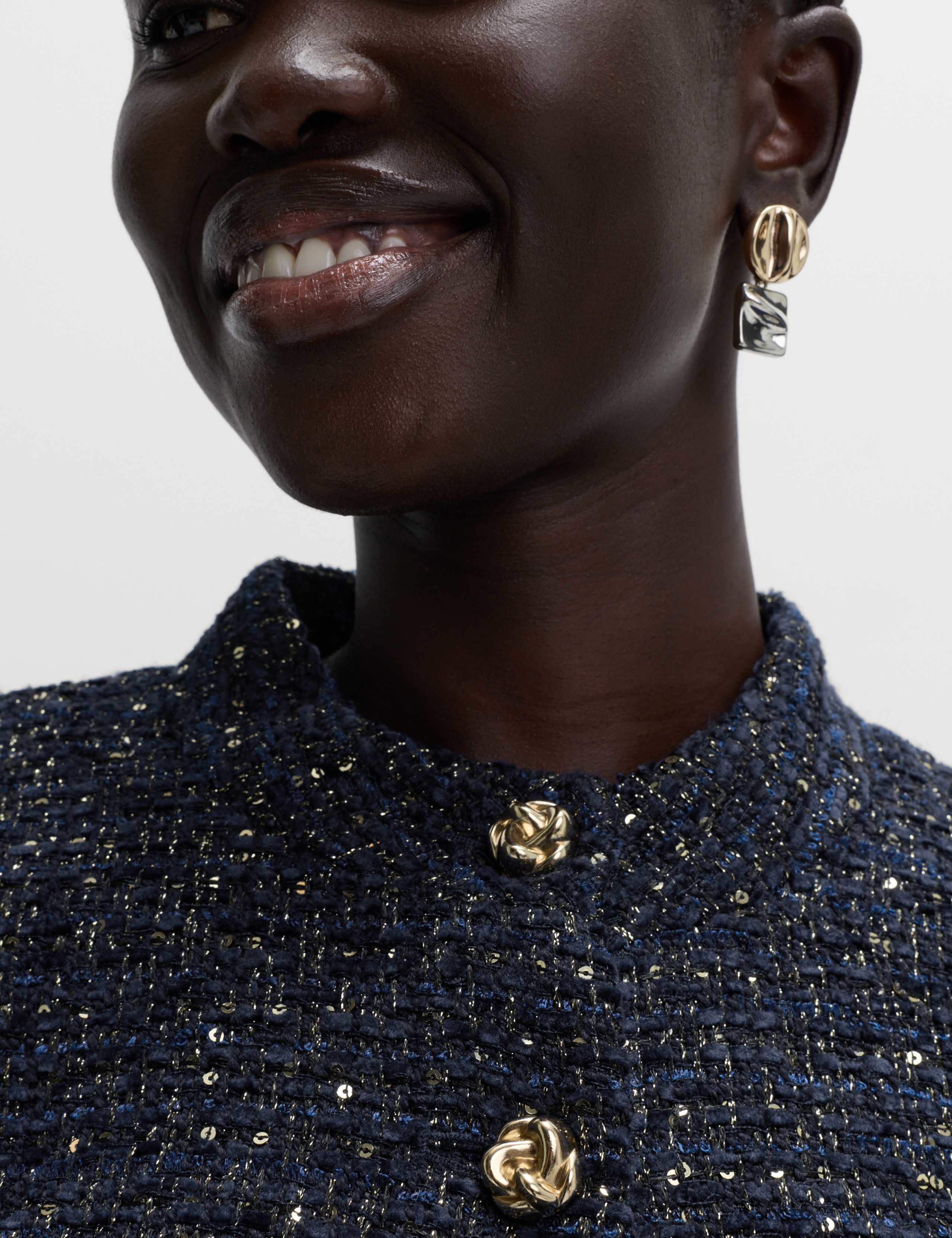 Tweed Sparkly Collarless Blazer with Wool 4 of 6