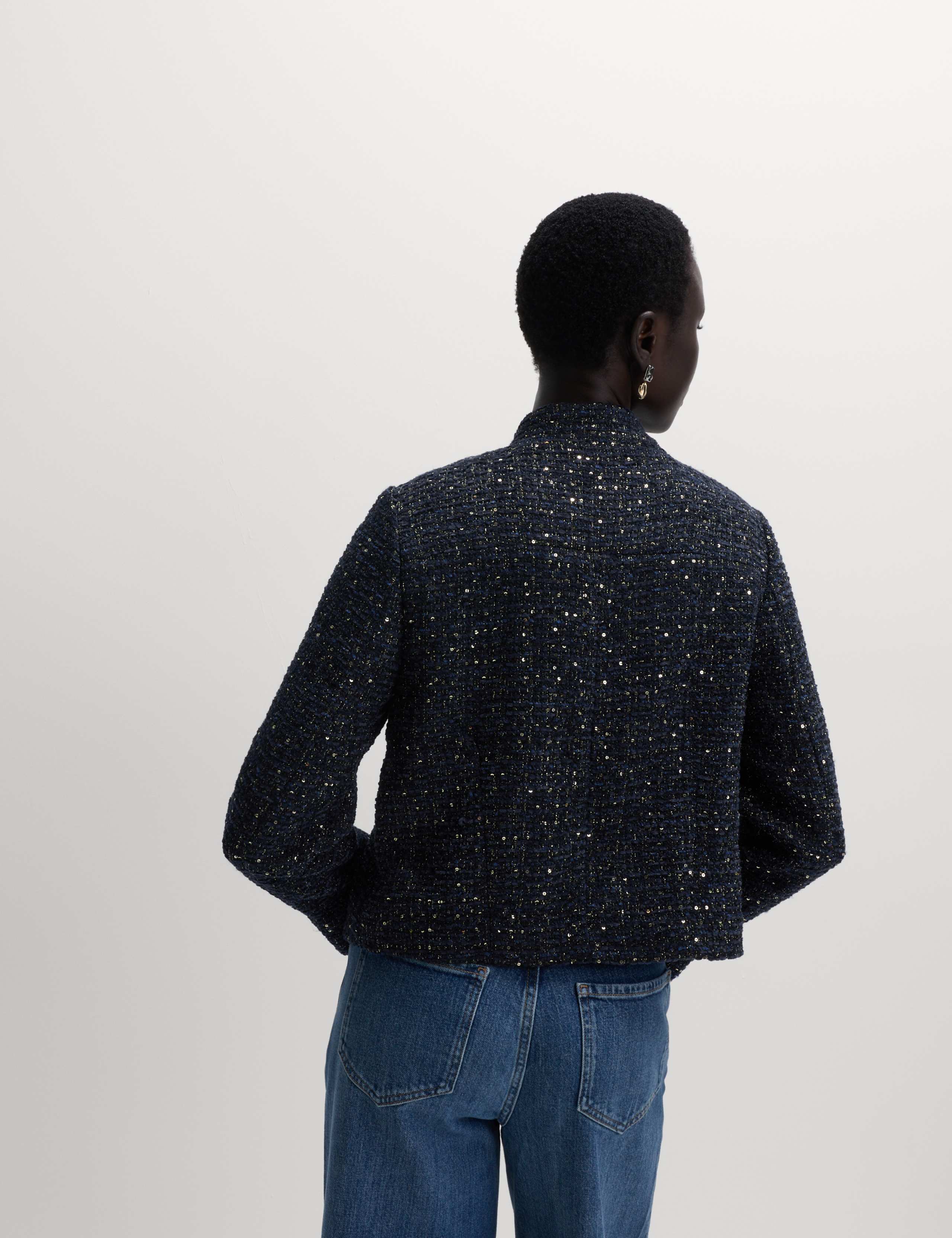 Tweed Sparkly Collarless Blazer with Wool 5 of 6