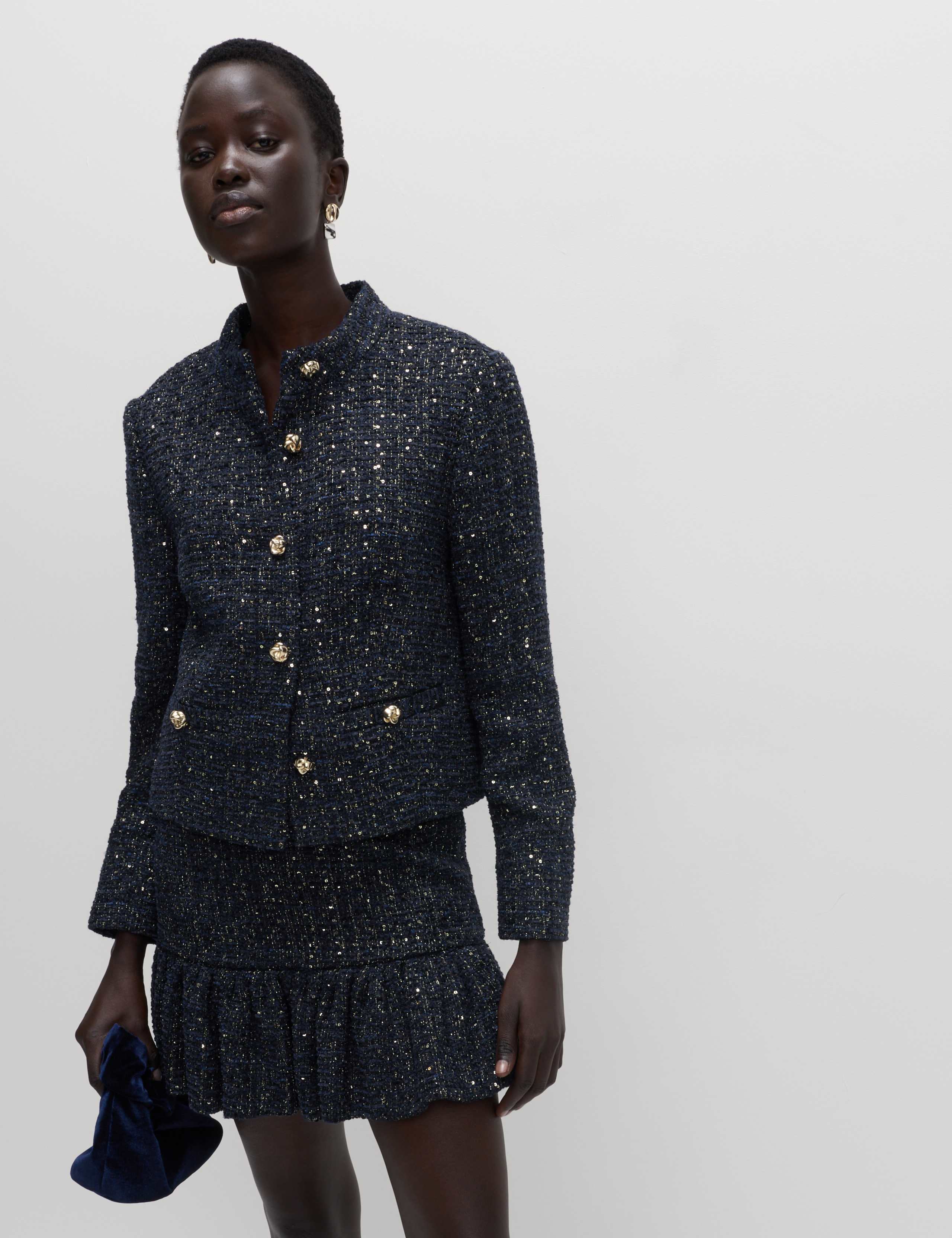 Tweed Sparkly Collarless Blazer with Wool 6 of 6