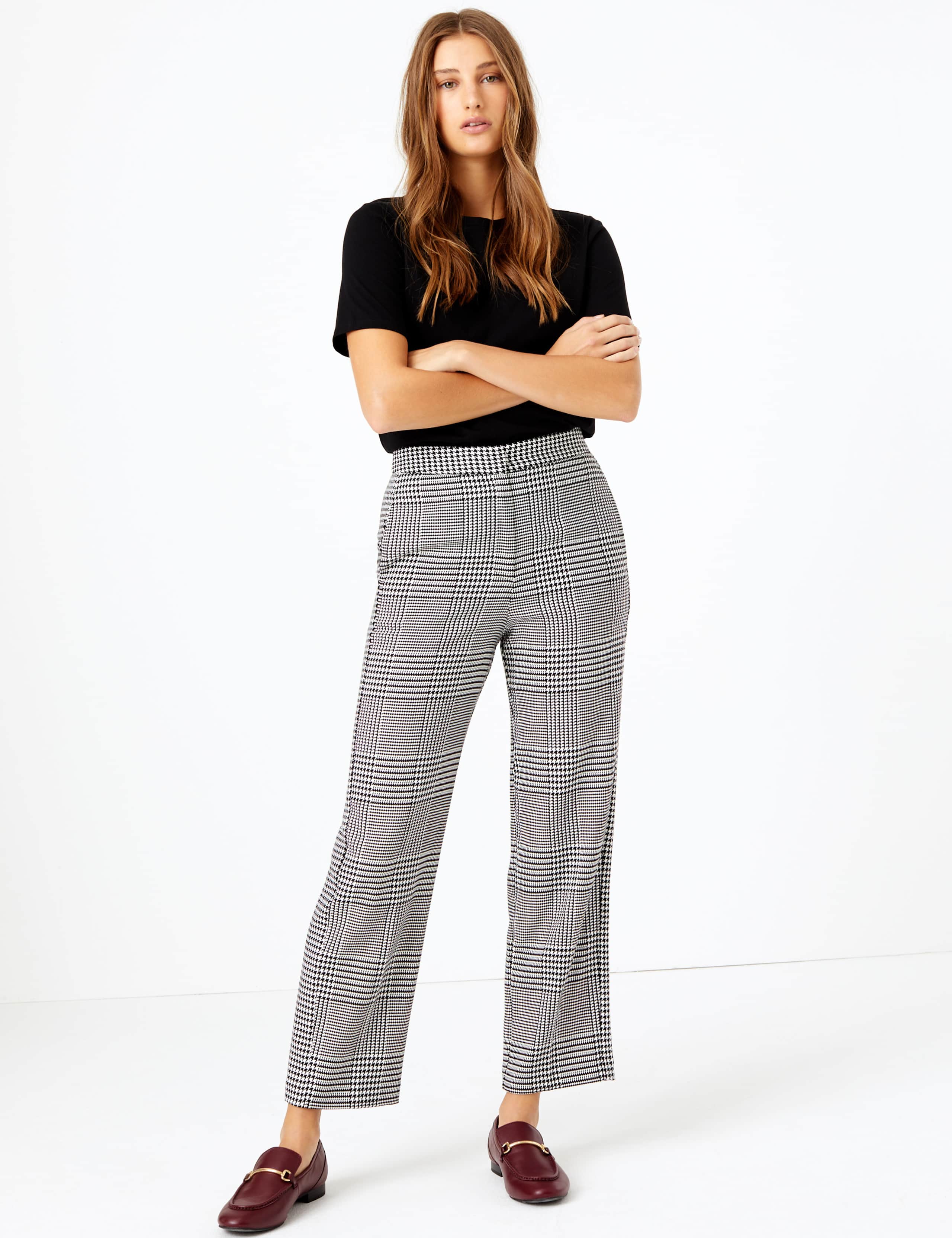 Evie Dogtooth Straight Leg 7/8th Trousers 1 of 5