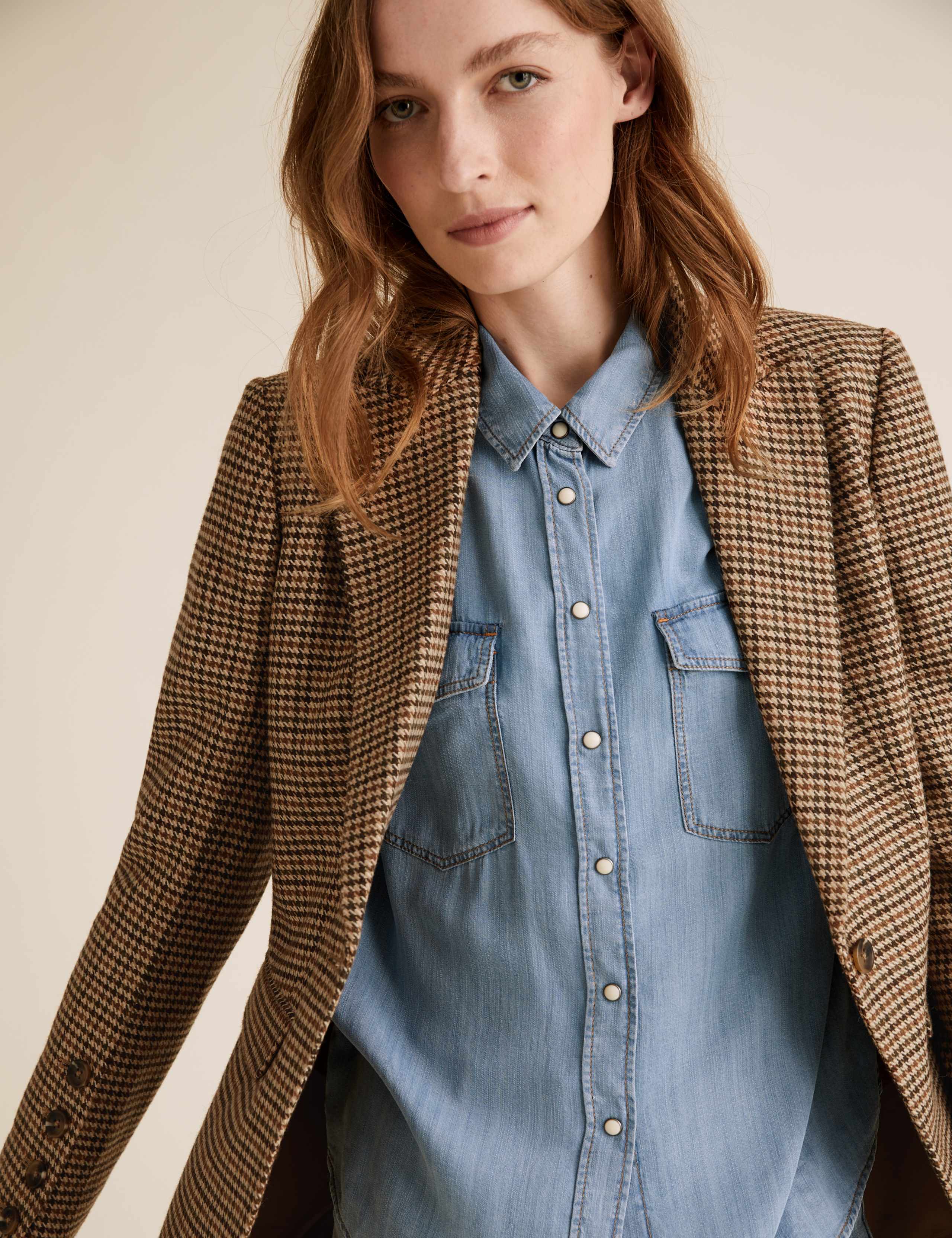 Wool Tailored Dogtooth Blazer 3 of 5