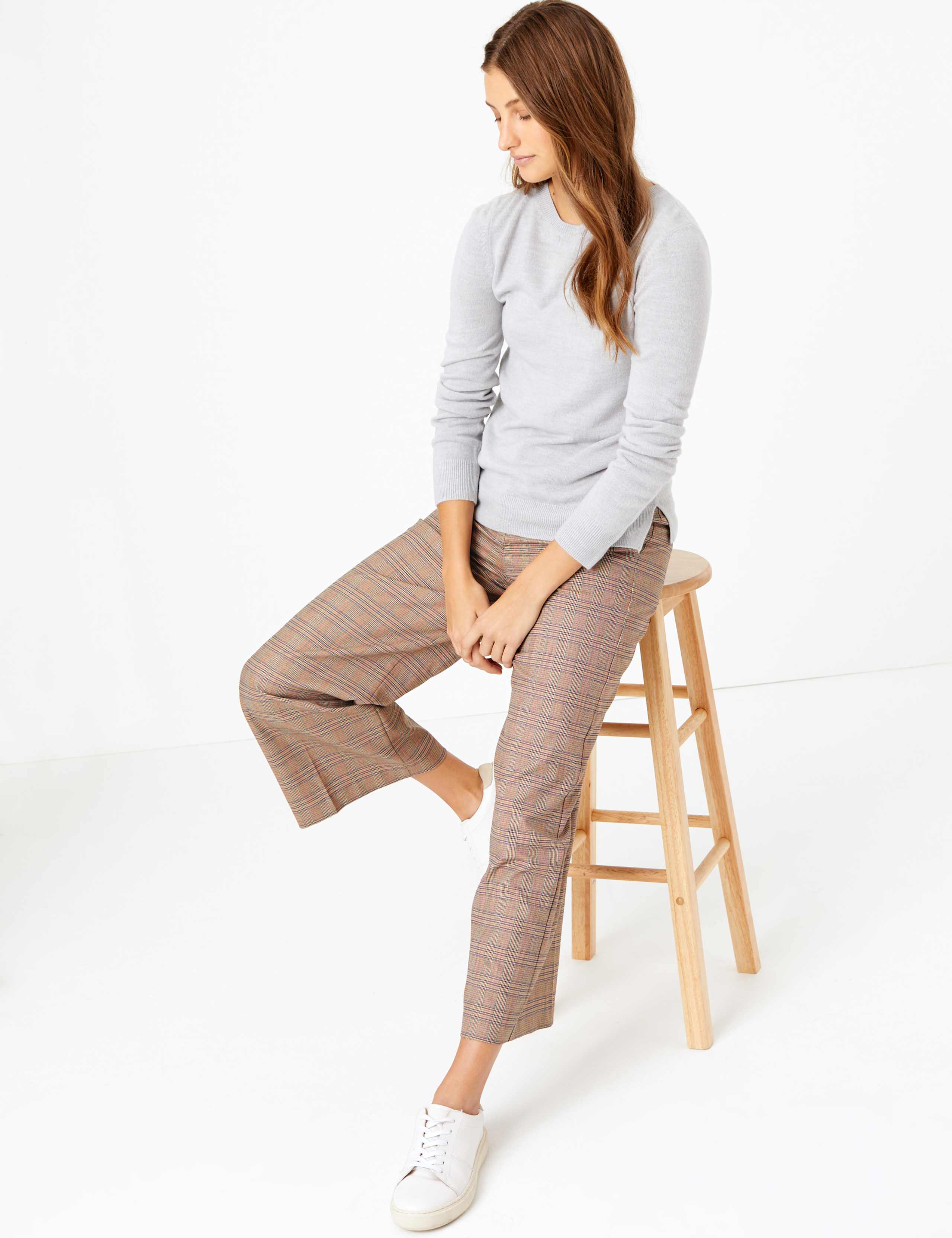 Checked Wide Leg 7/8th Trousers 1 of 5
