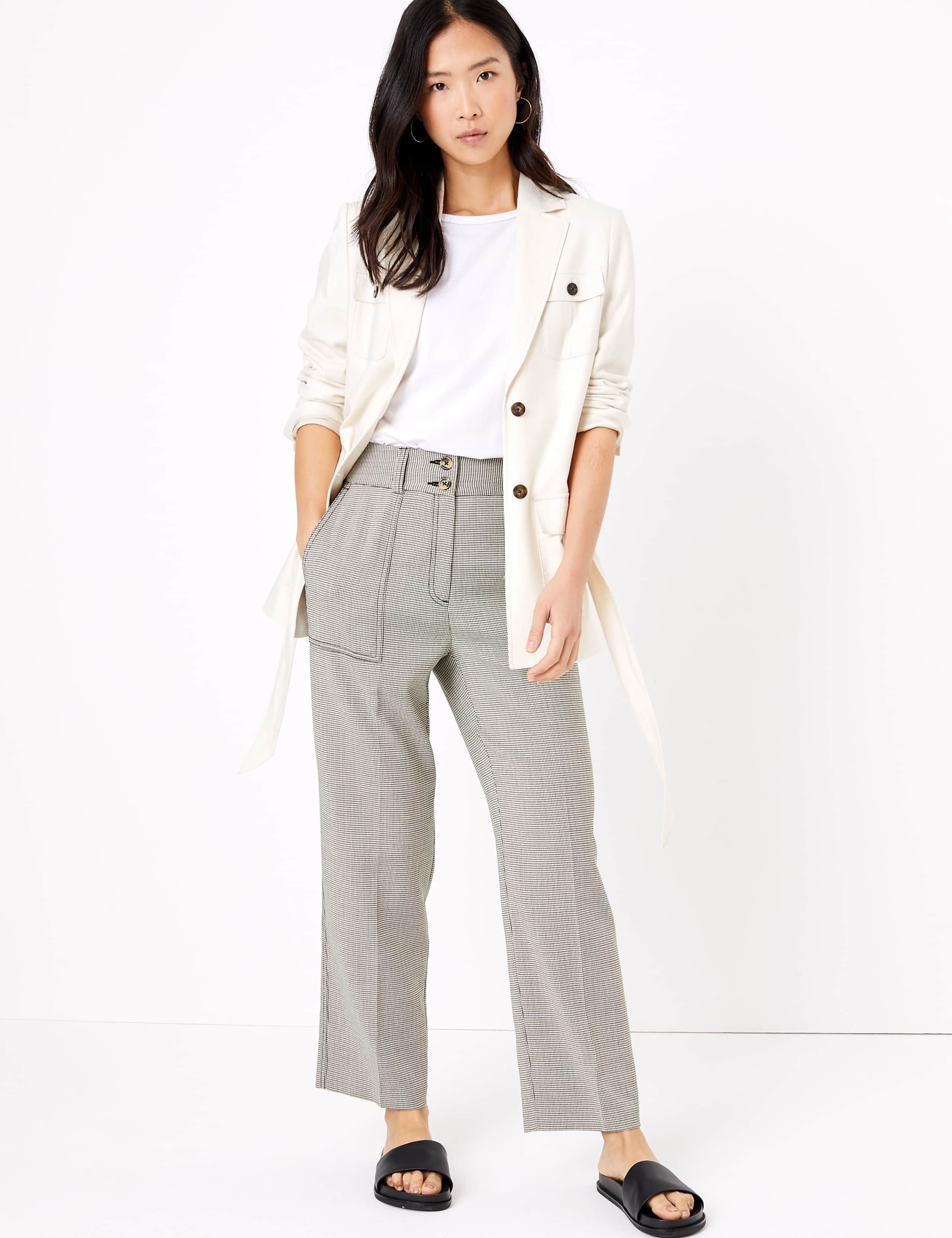 Evie Straight Leg Checked 7/8 Trousers 1 of 5