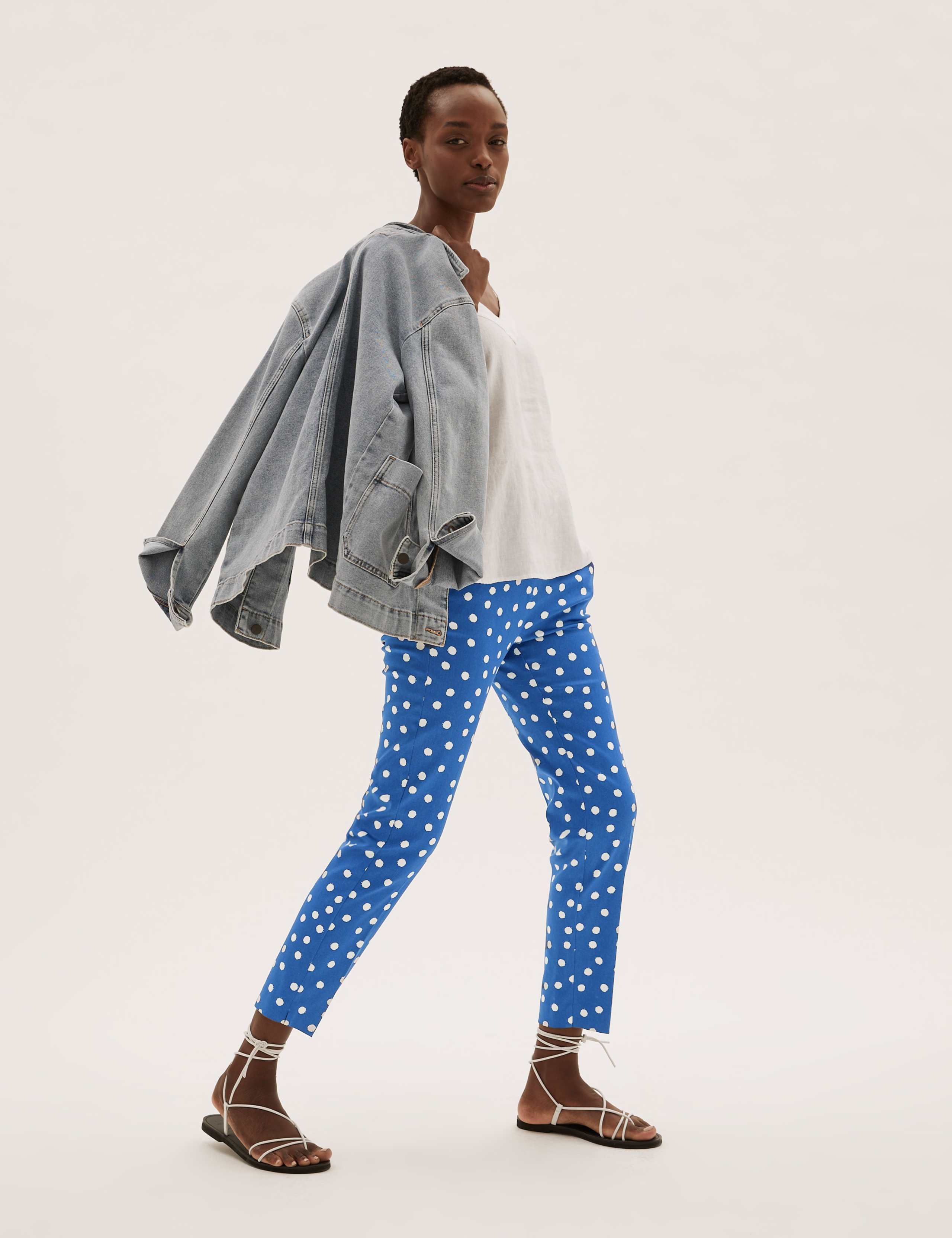 Cotton Polka Dot Slim Fit 7/8 Trousers 1 of 6