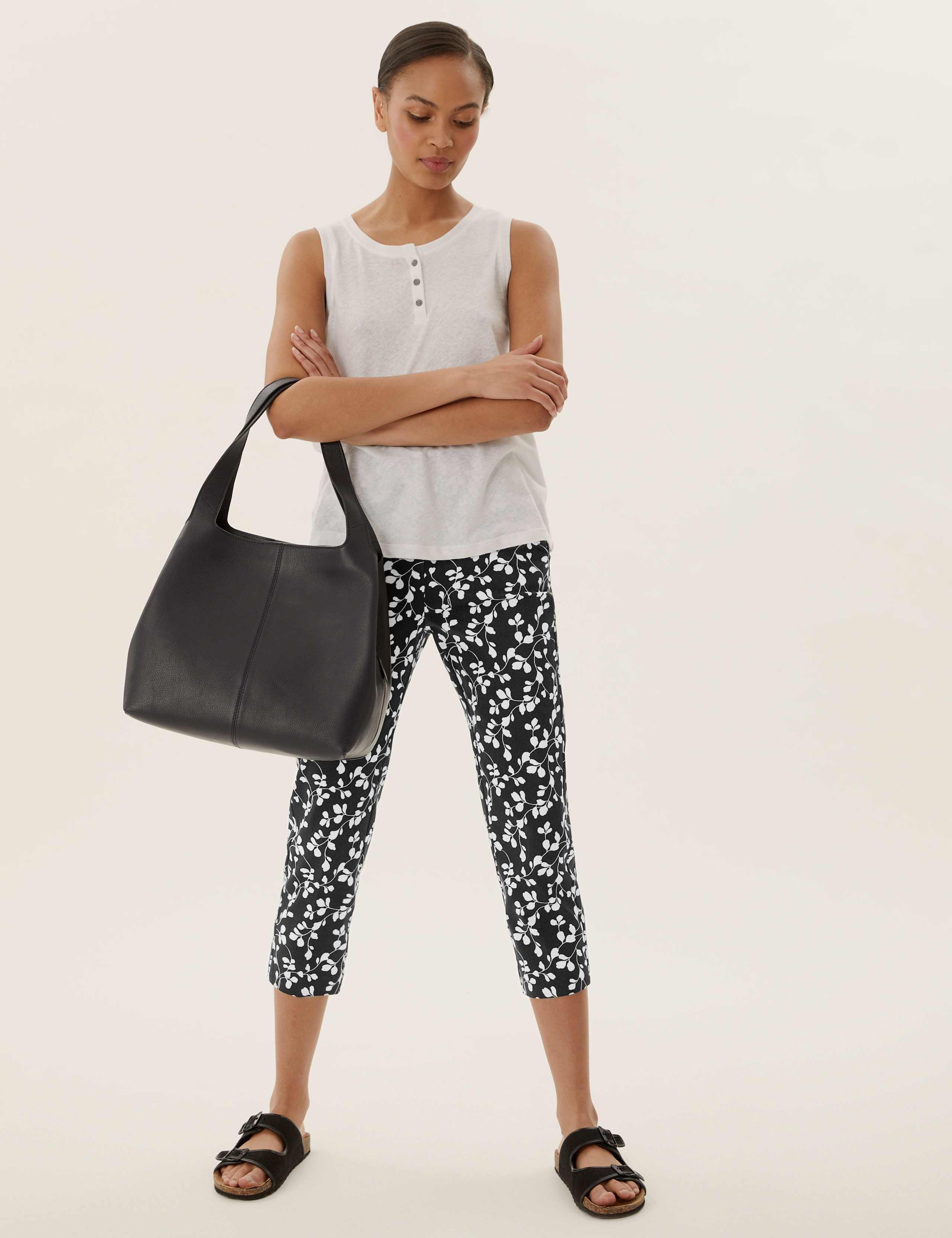 Cotton Floral Slim Fit Cropped Trousers 1 of 5