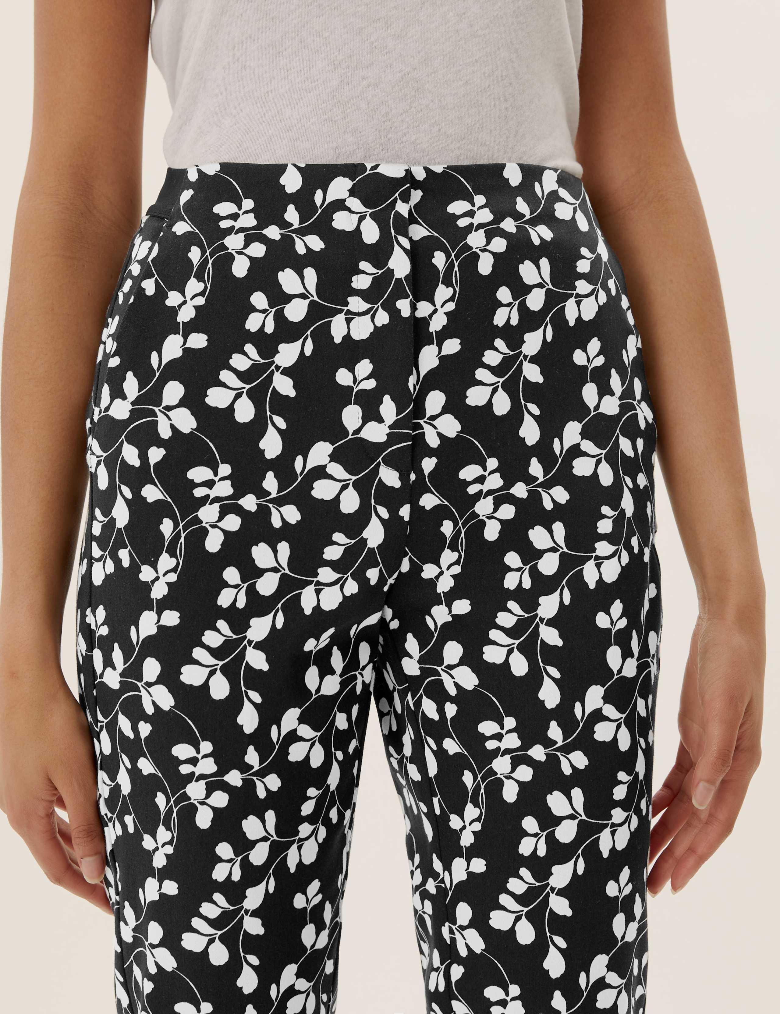 Cotton Floral Slim Fit Cropped Trousers 3 of 5