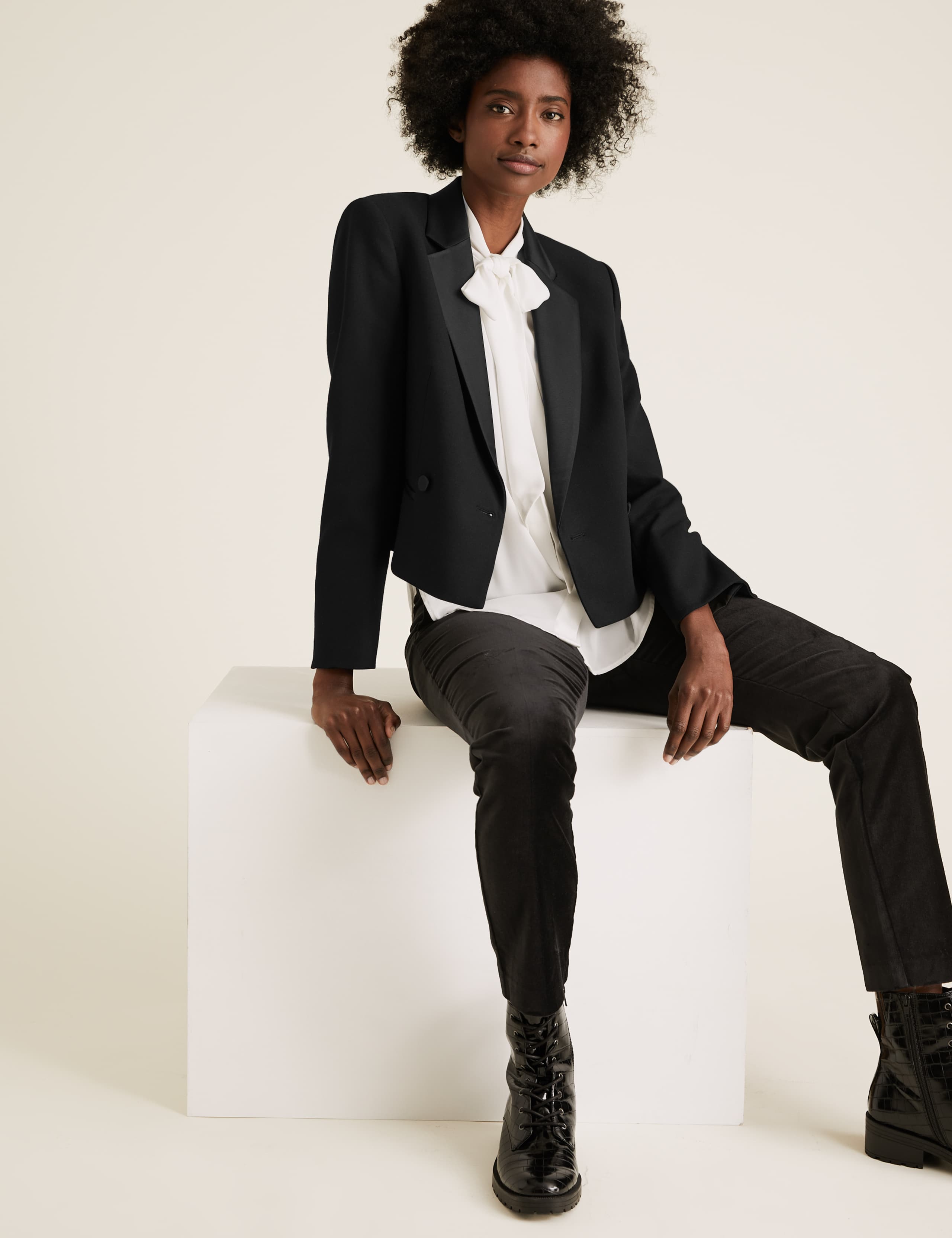 Double Breasted Cropped Tuxedo Jacket 1 of 4