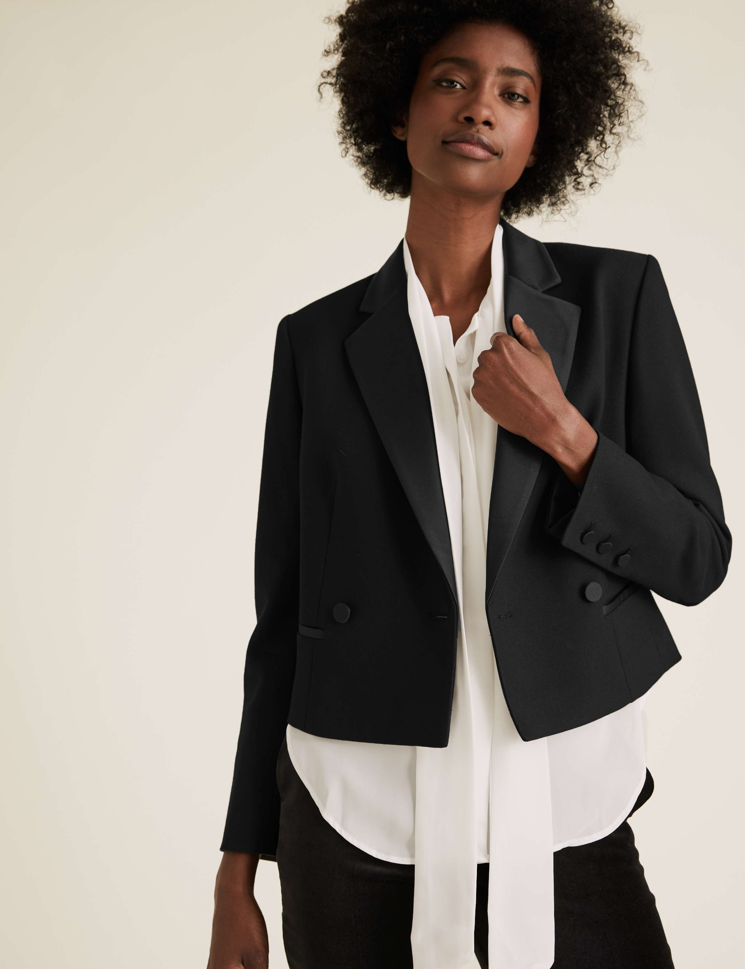 Double Breasted Cropped Tuxedo Jacket 3 of 4