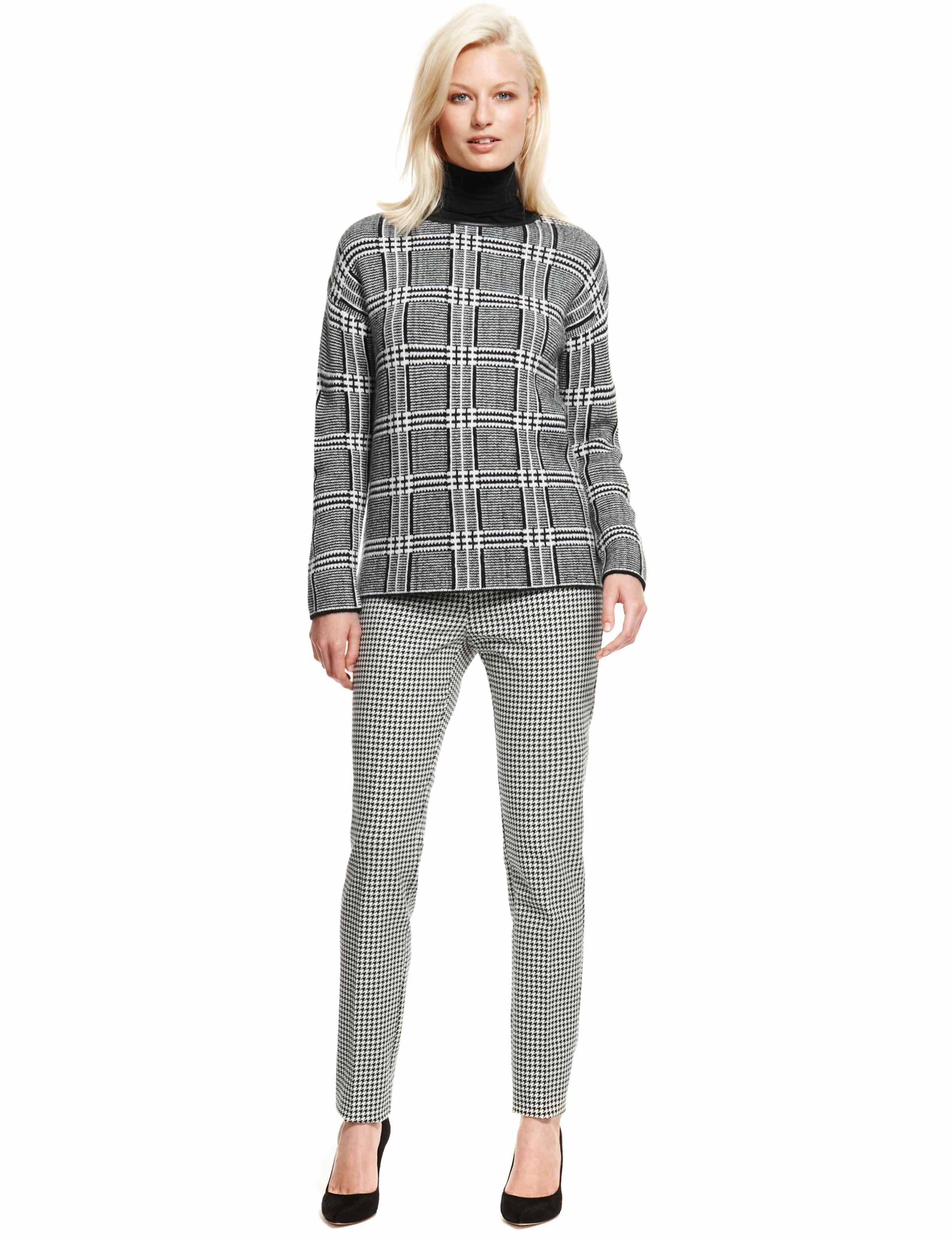 Dogtooth Print 7/8 Modern Slim Leg Trousers 3 of 6