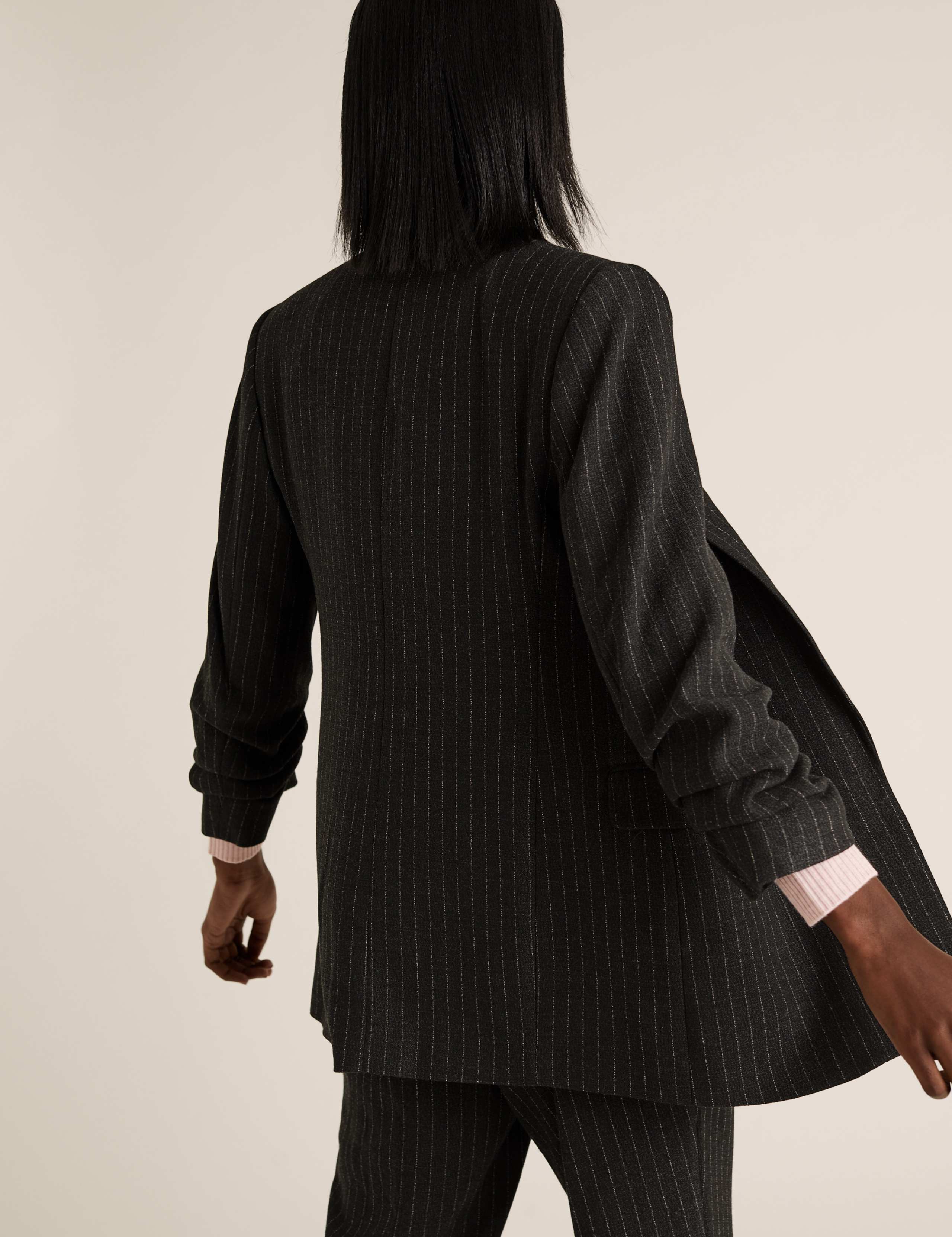 Relaxed Striped Ruched Sleeve Blazer 4 of 5