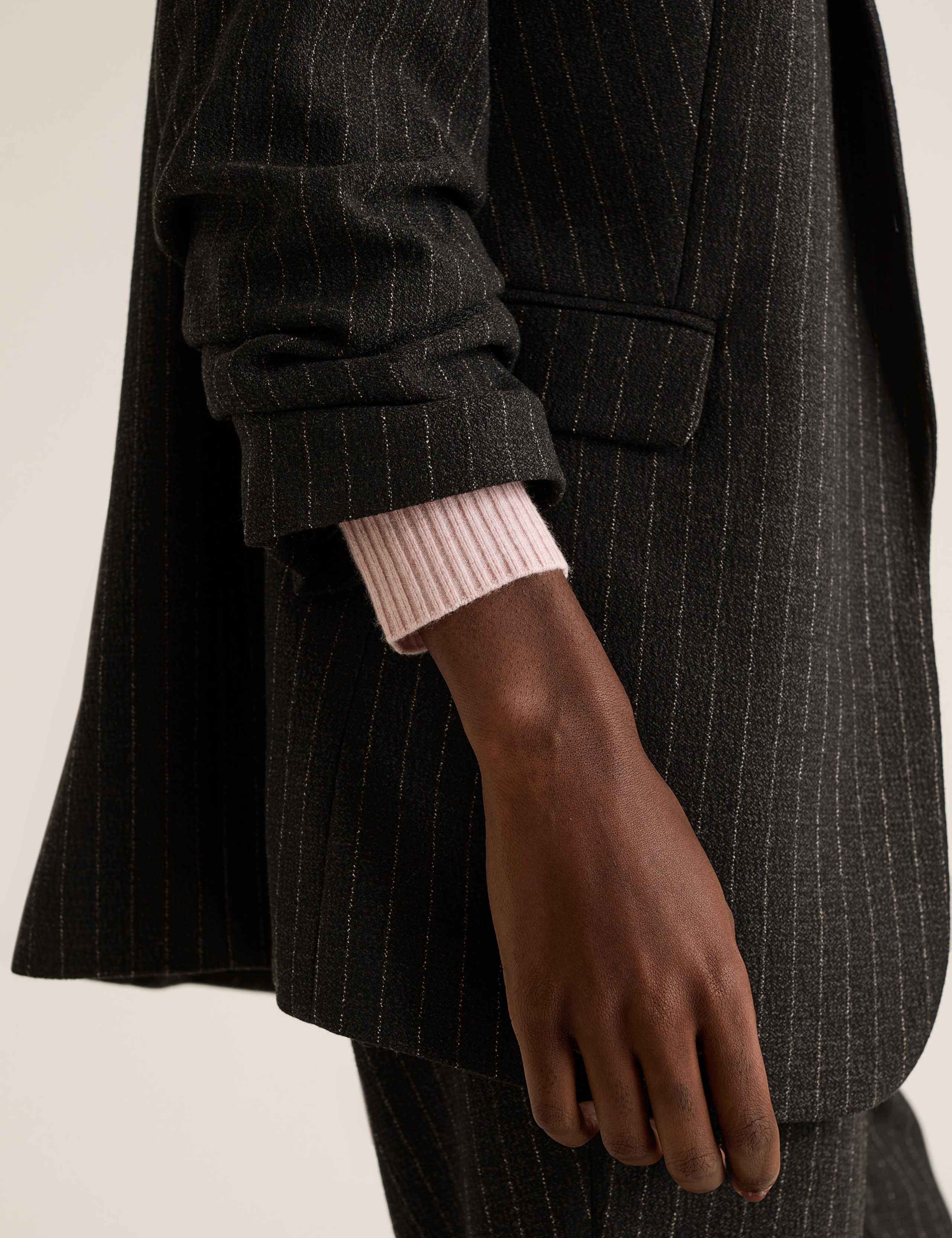 Relaxed Striped Ruched Sleeve Blazer 5 of 5