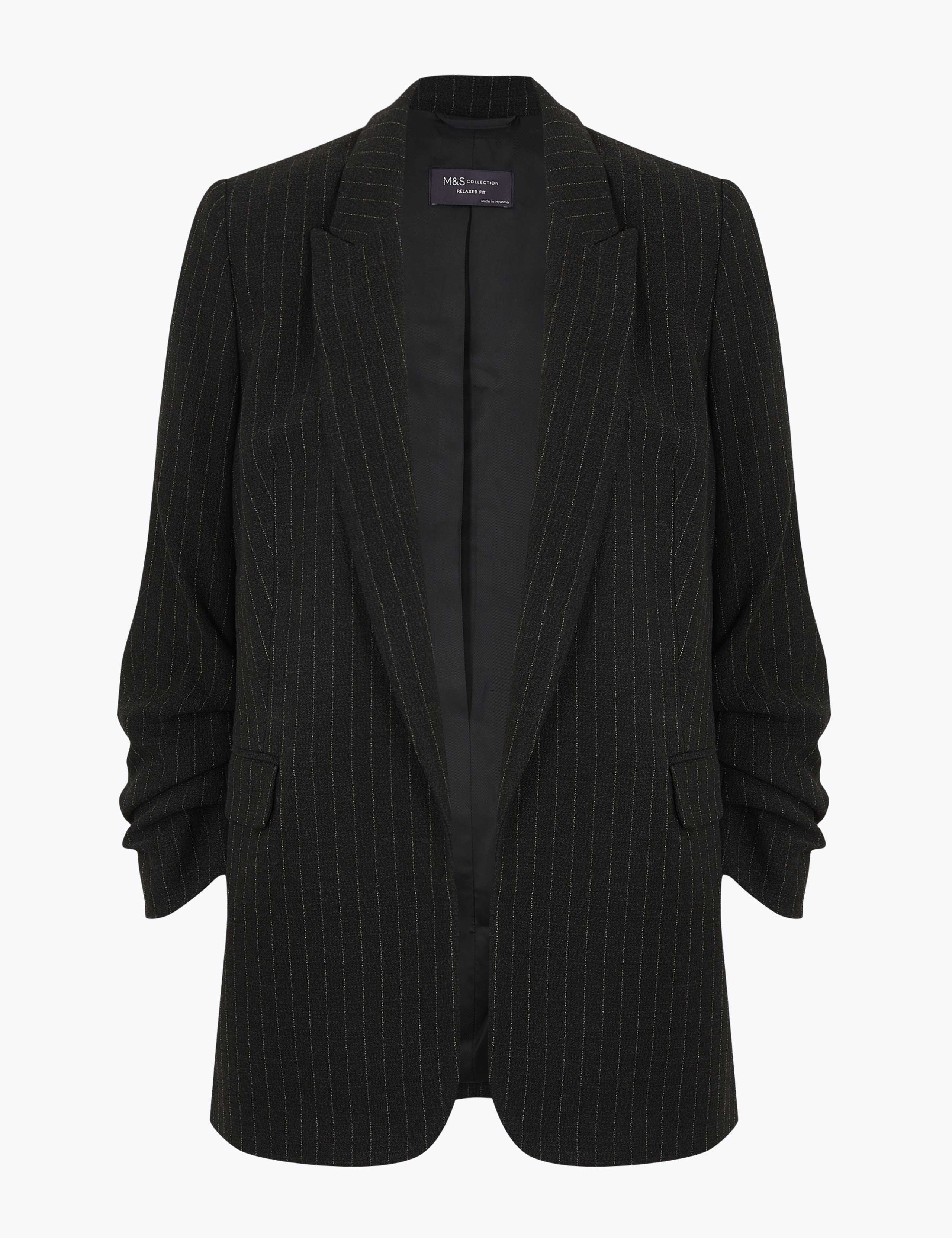 Relaxed Striped Ruched Sleeve Blazer 2 of 5