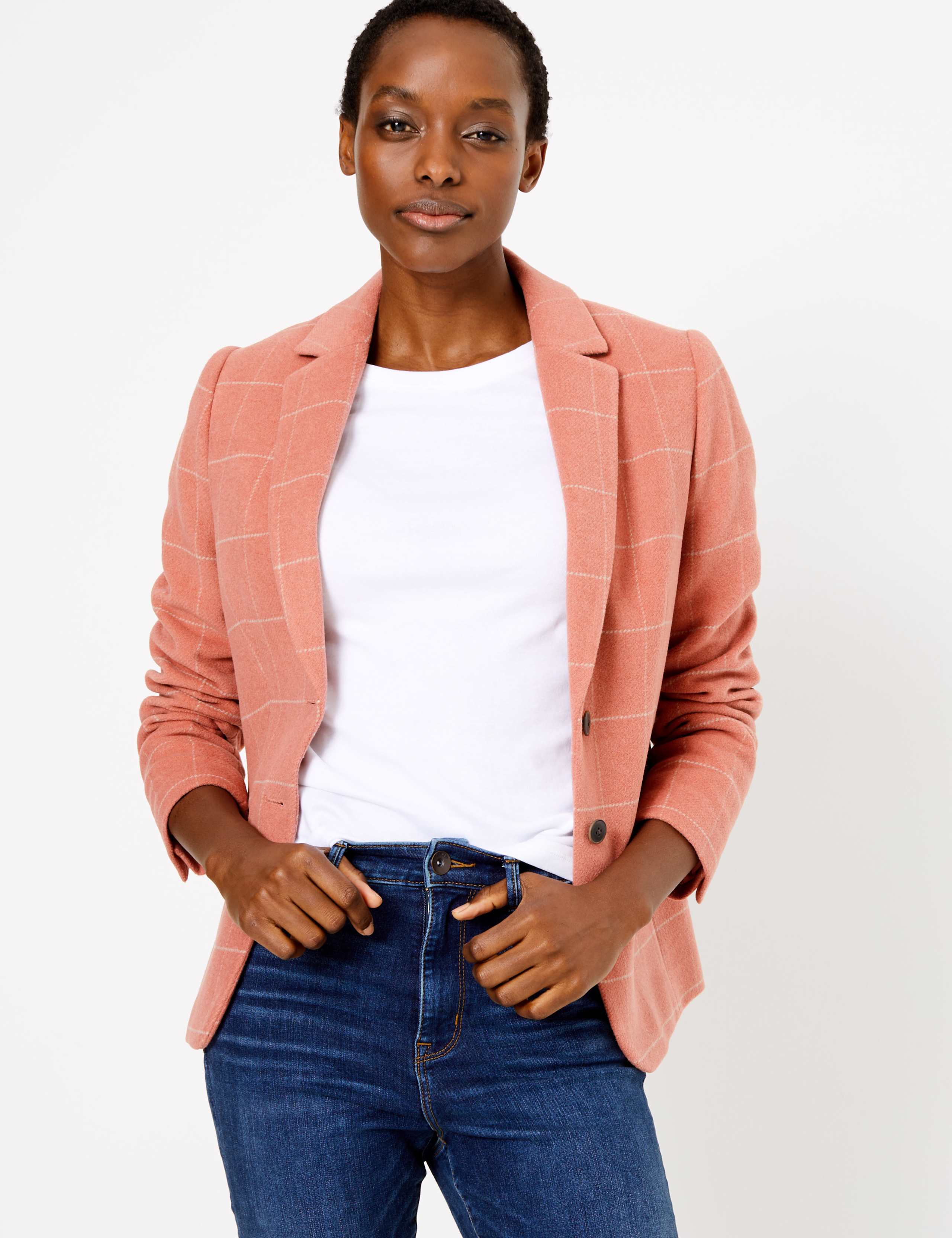 Wool Blend Checked Single Breasted Blazer 1 of 5