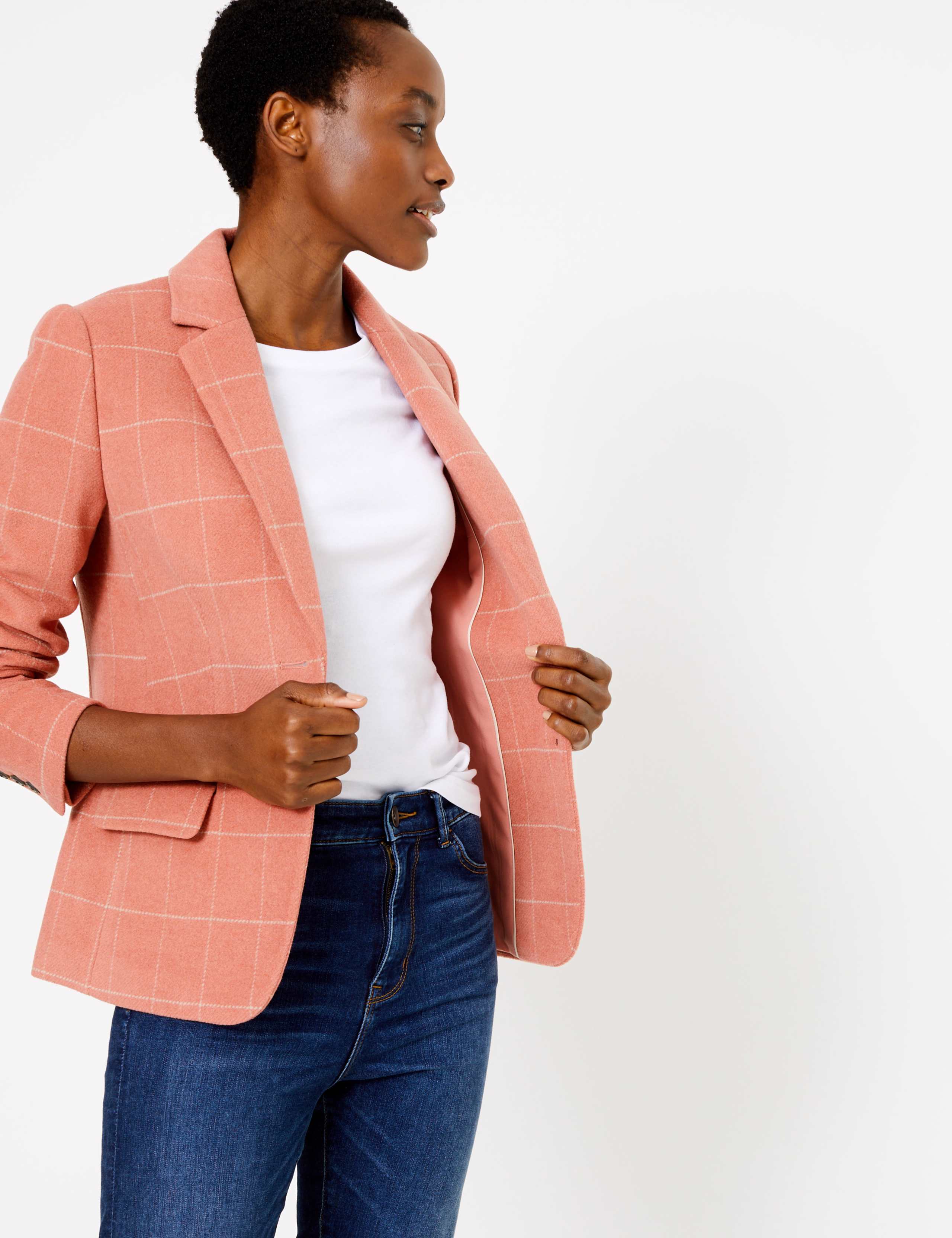 Wool Blend Checked Single Breasted Blazer 4 of 5