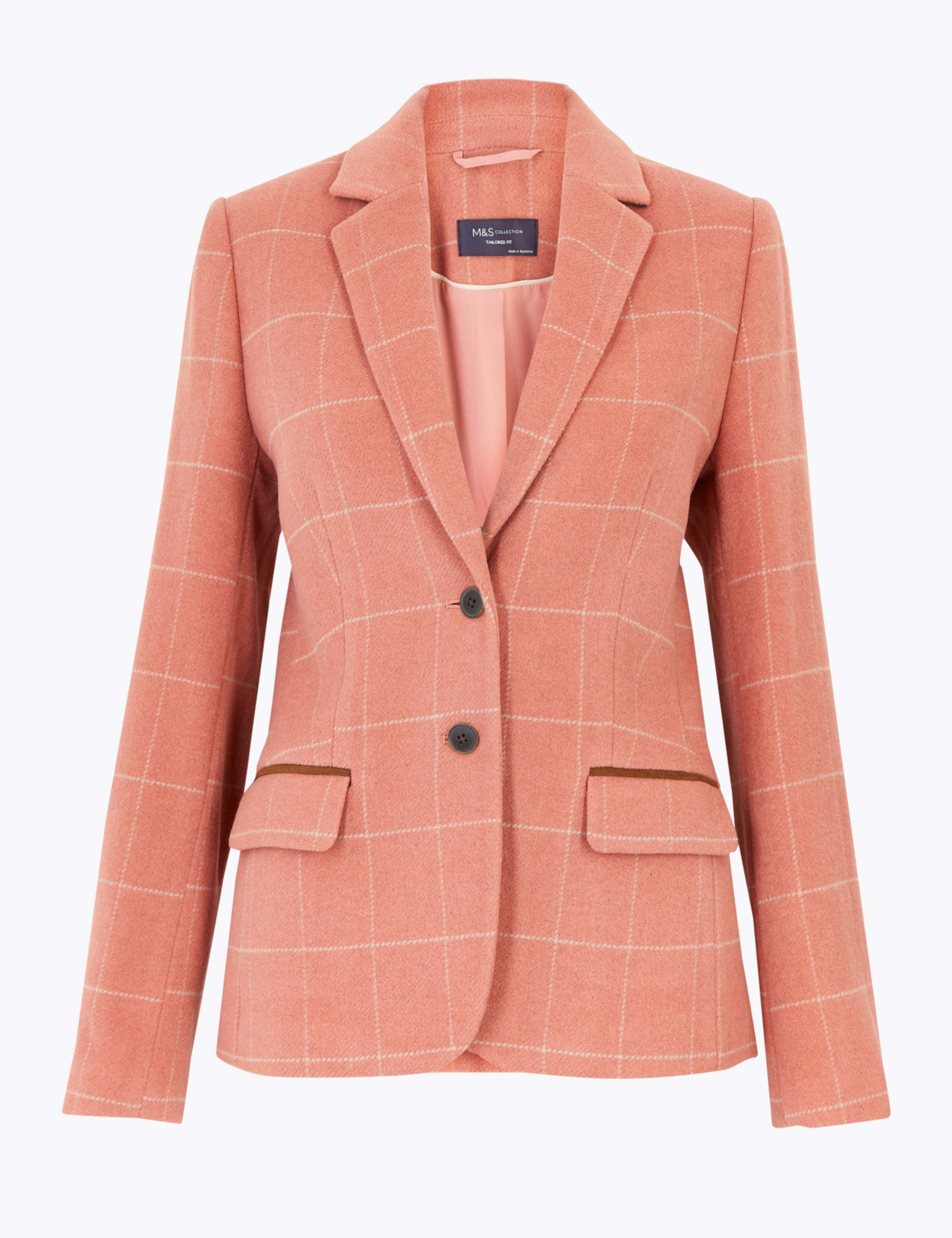 Wool Blend Checked Single Breasted Blazer 2 of 5