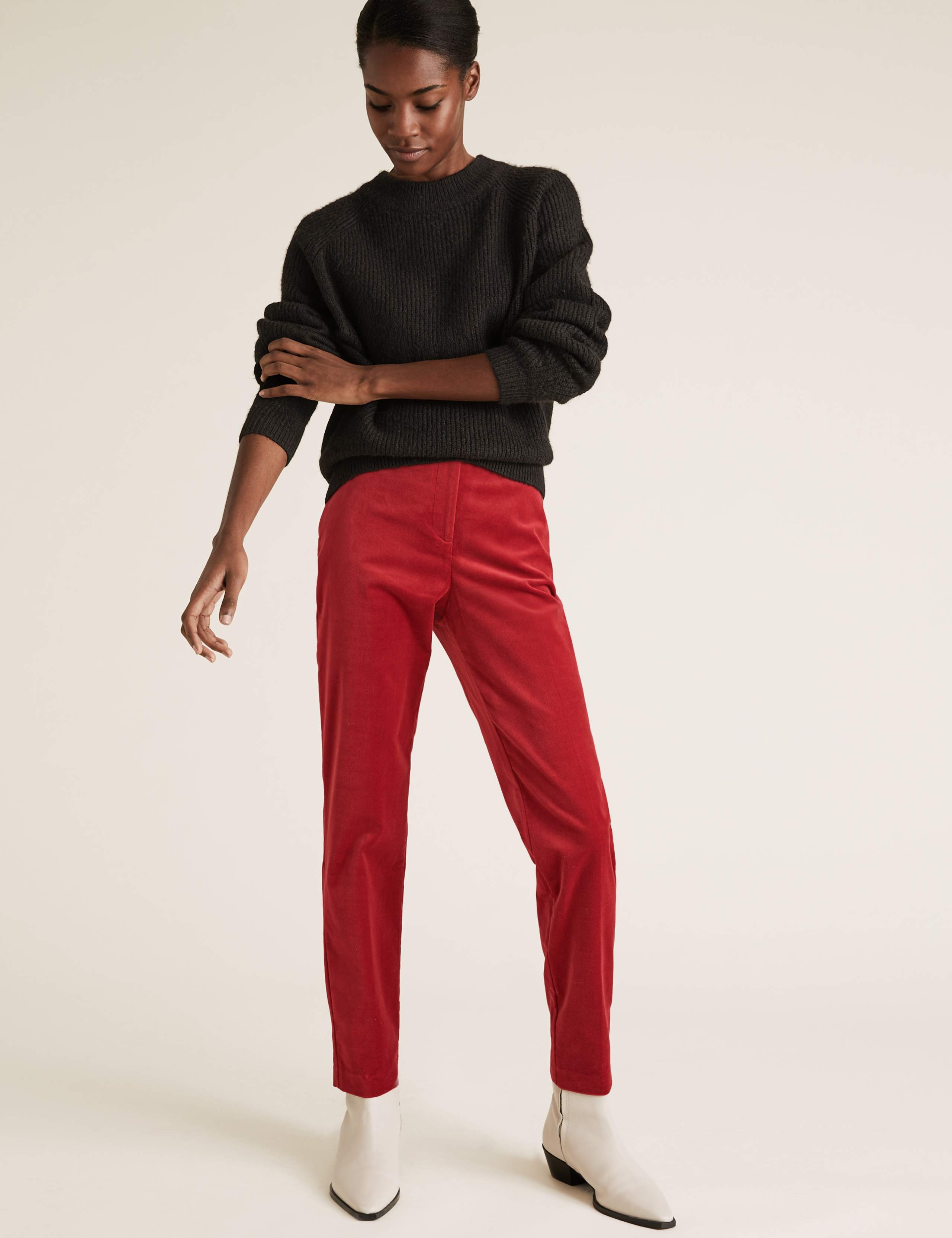 Mia Slim Velvet Ankle Grazer Trousers 1 of 5
