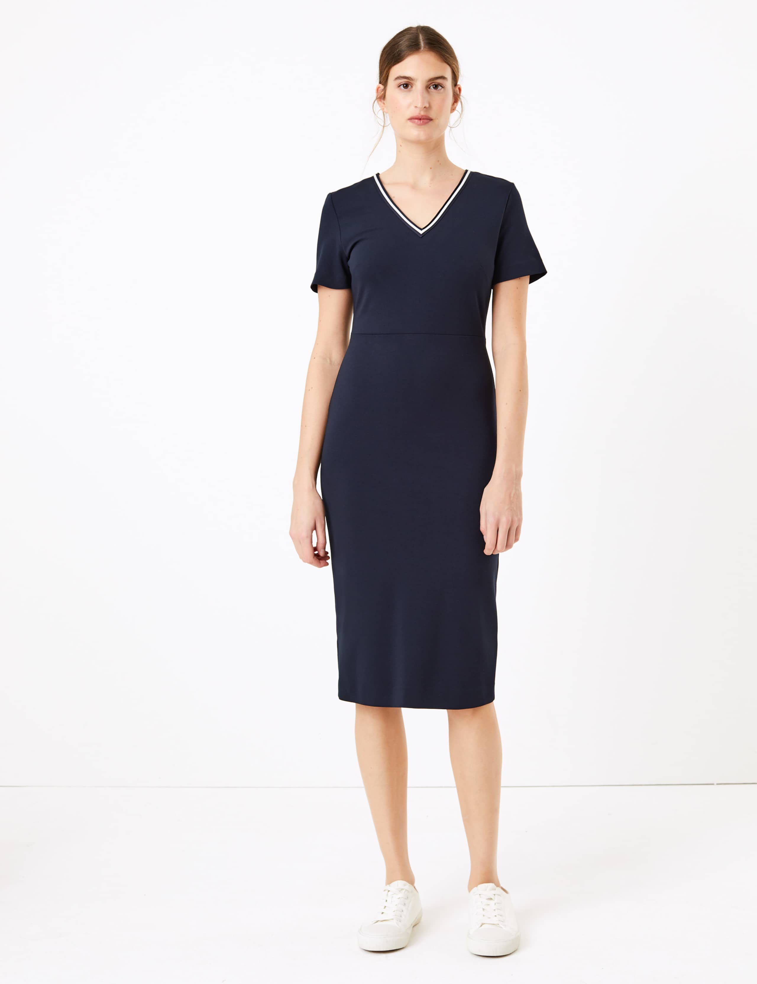 Jersey V-Neck Knee Length Dress 1 of 3