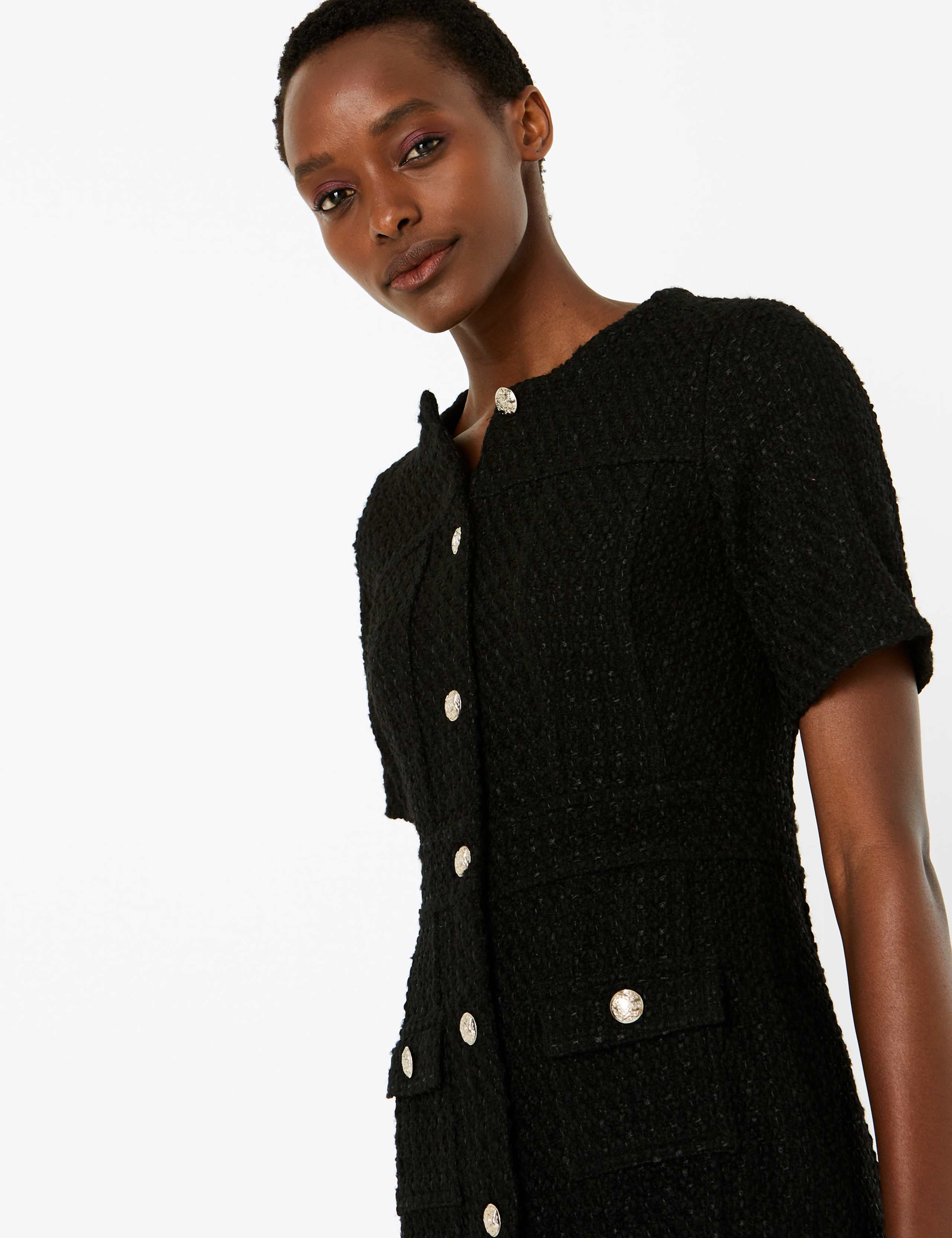 Tweed Button Front Mini Waisted Dress 3 of 4