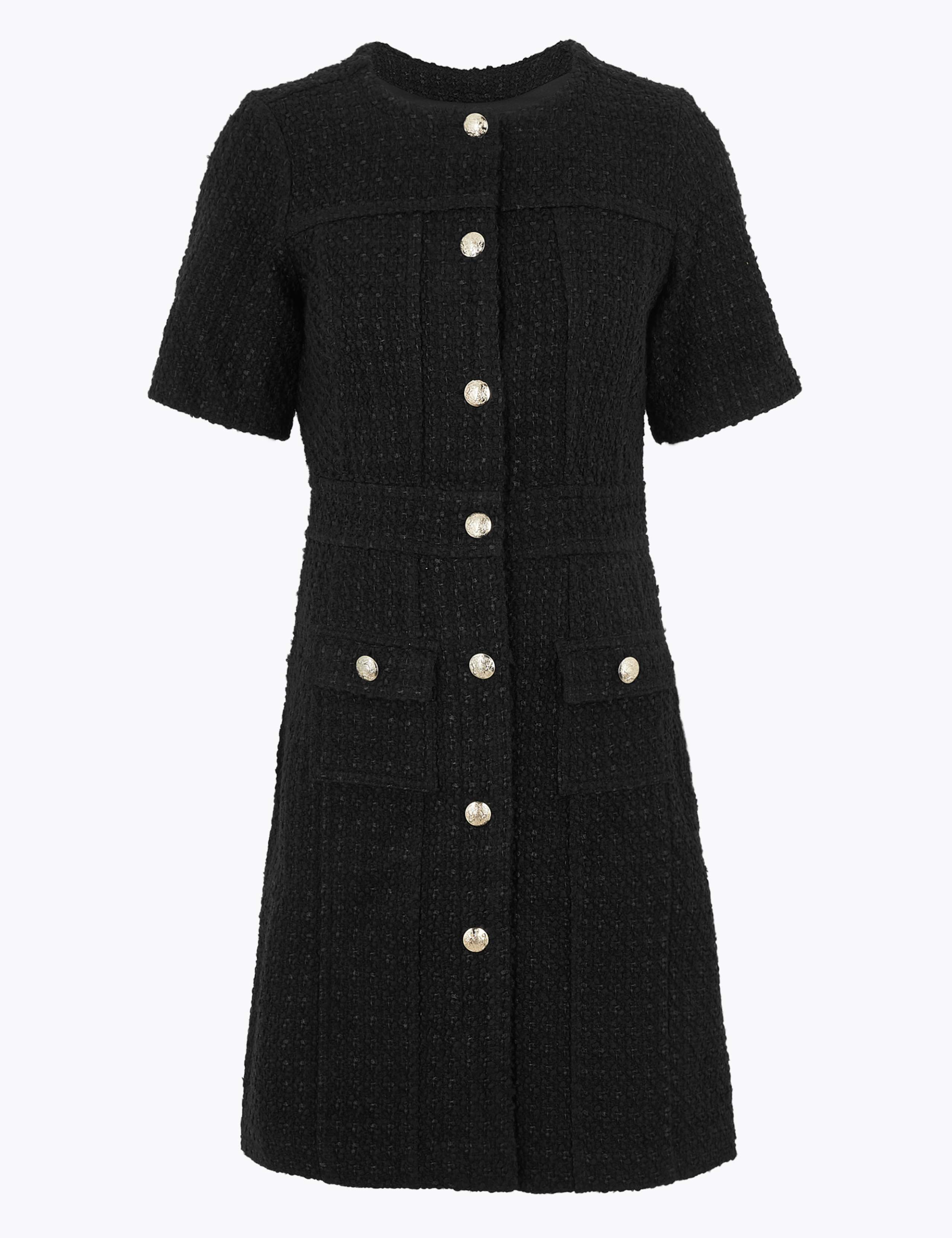 Tweed Button Front Mini Waisted Dress 2 of 4