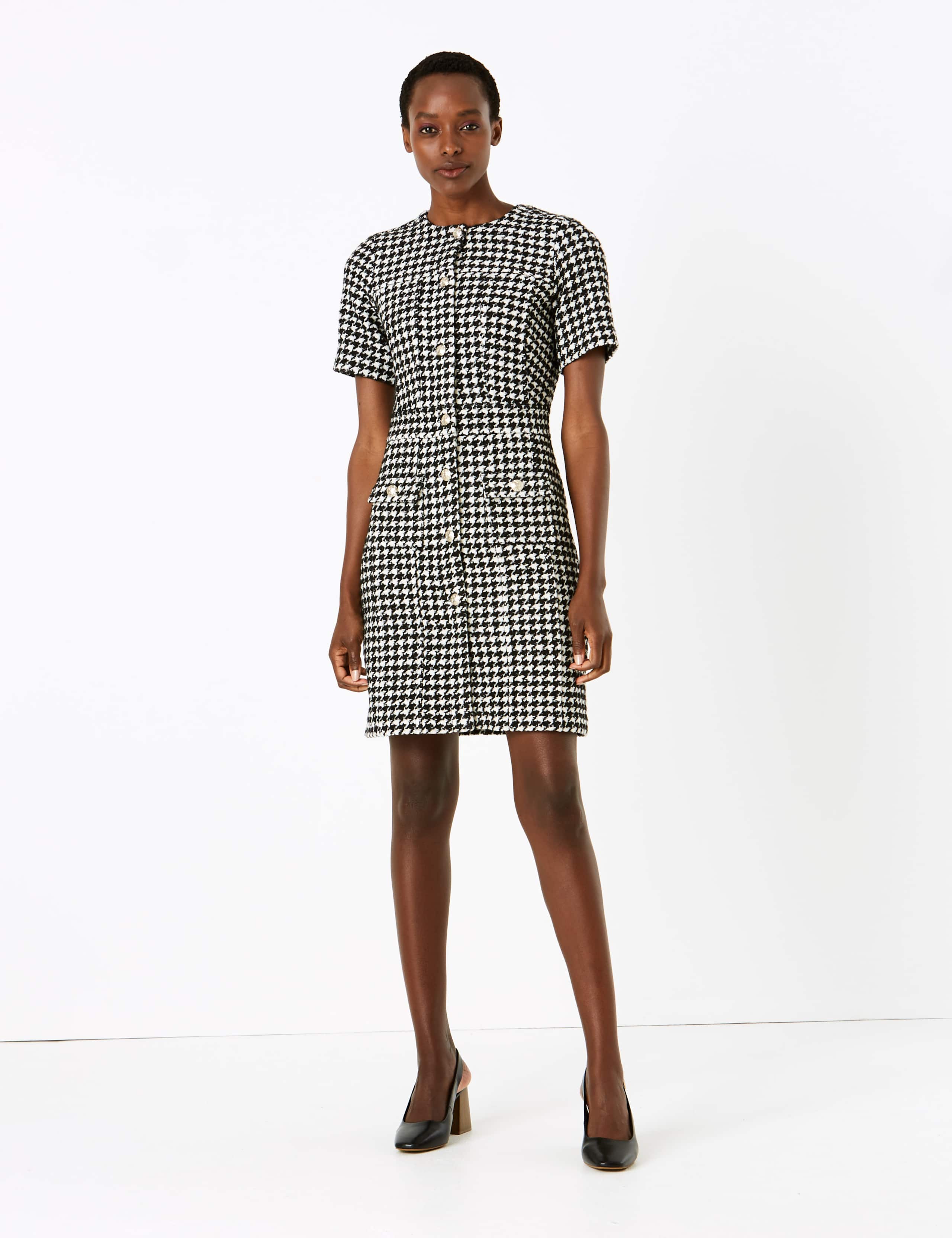 Tweed Button Front Mini Waisted Dress 1 of 4