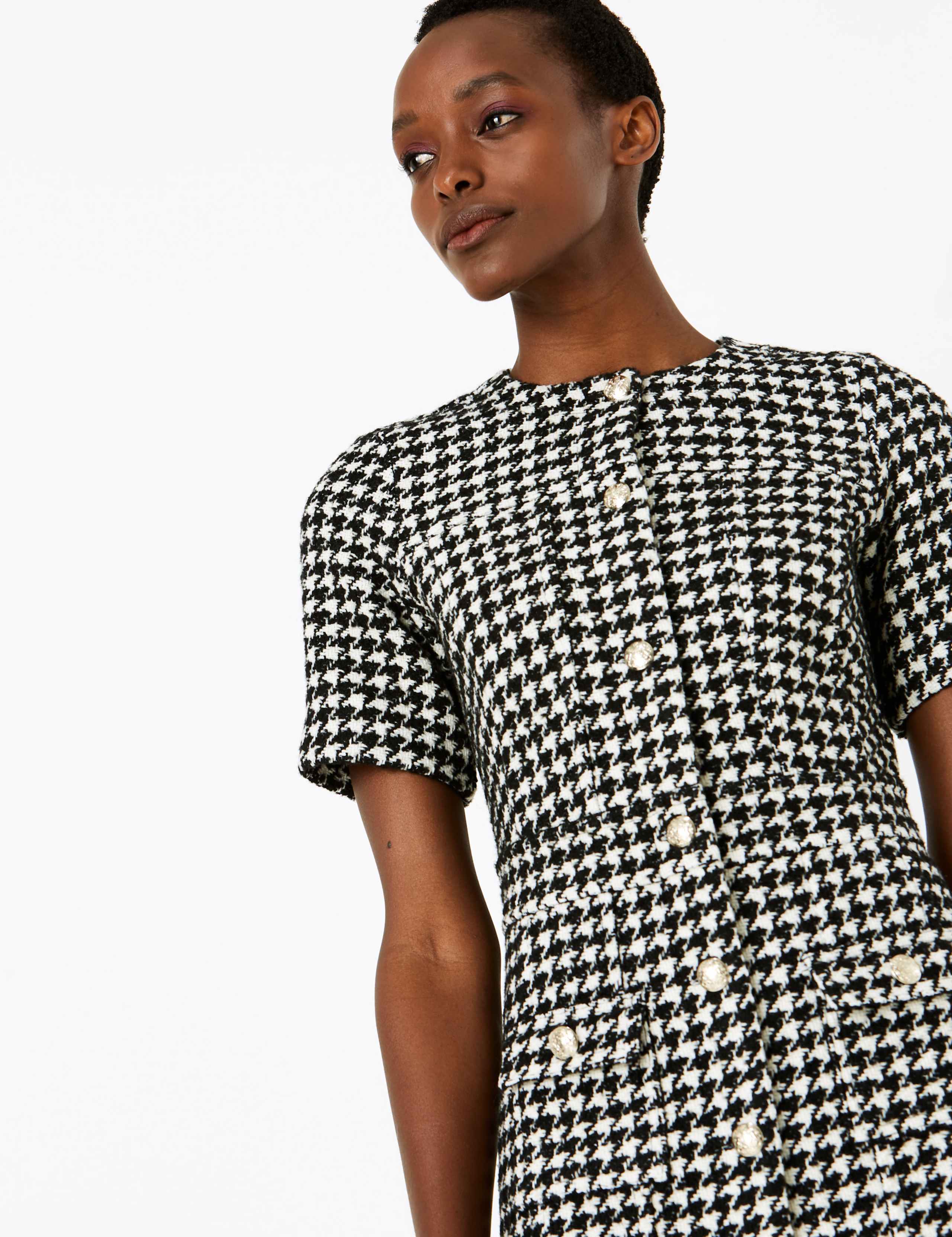 Tweed Button Front Mini Waisted Dress 3 of 4