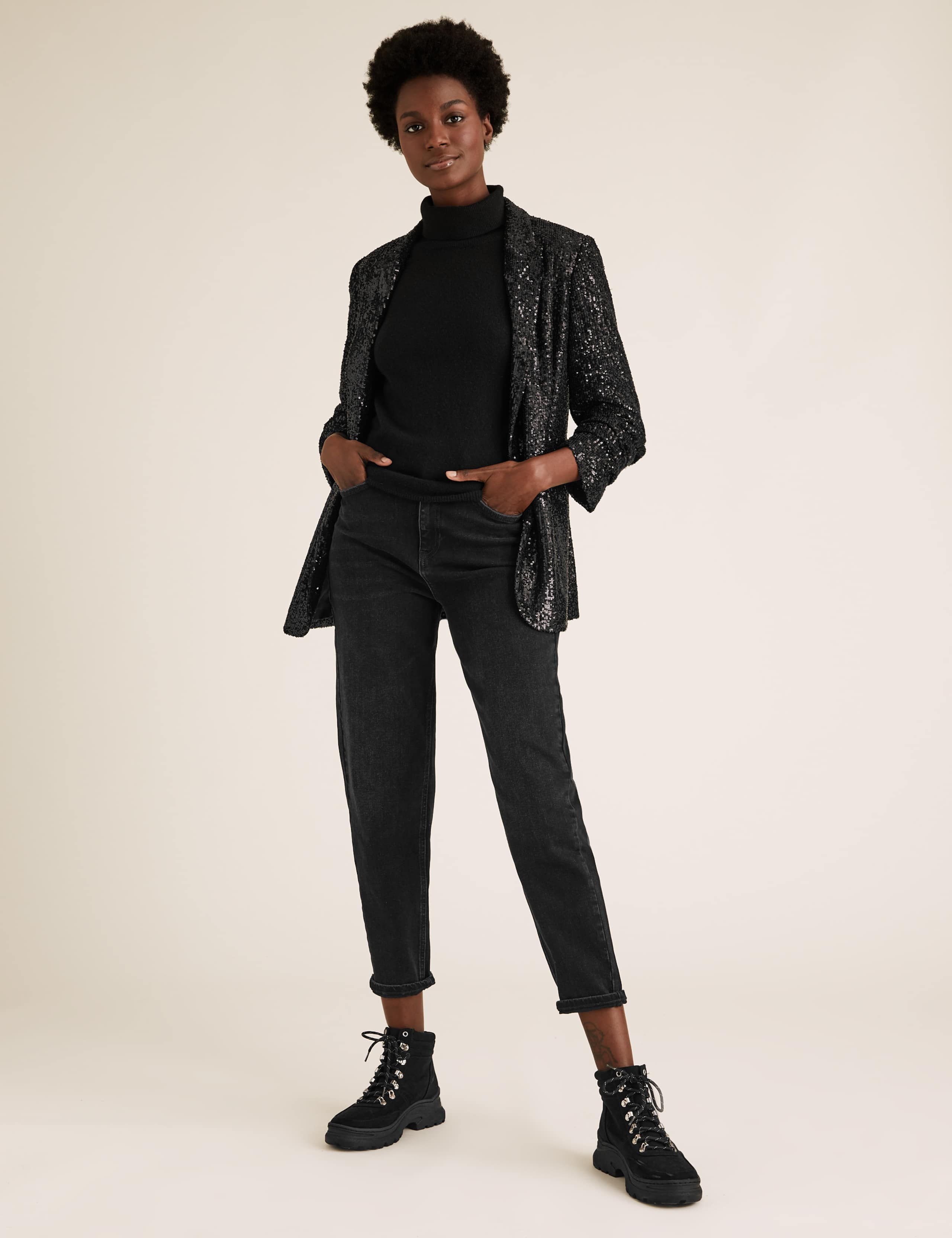 Relaxed Sequin Ruched Sleeve Blazer 3 of 5