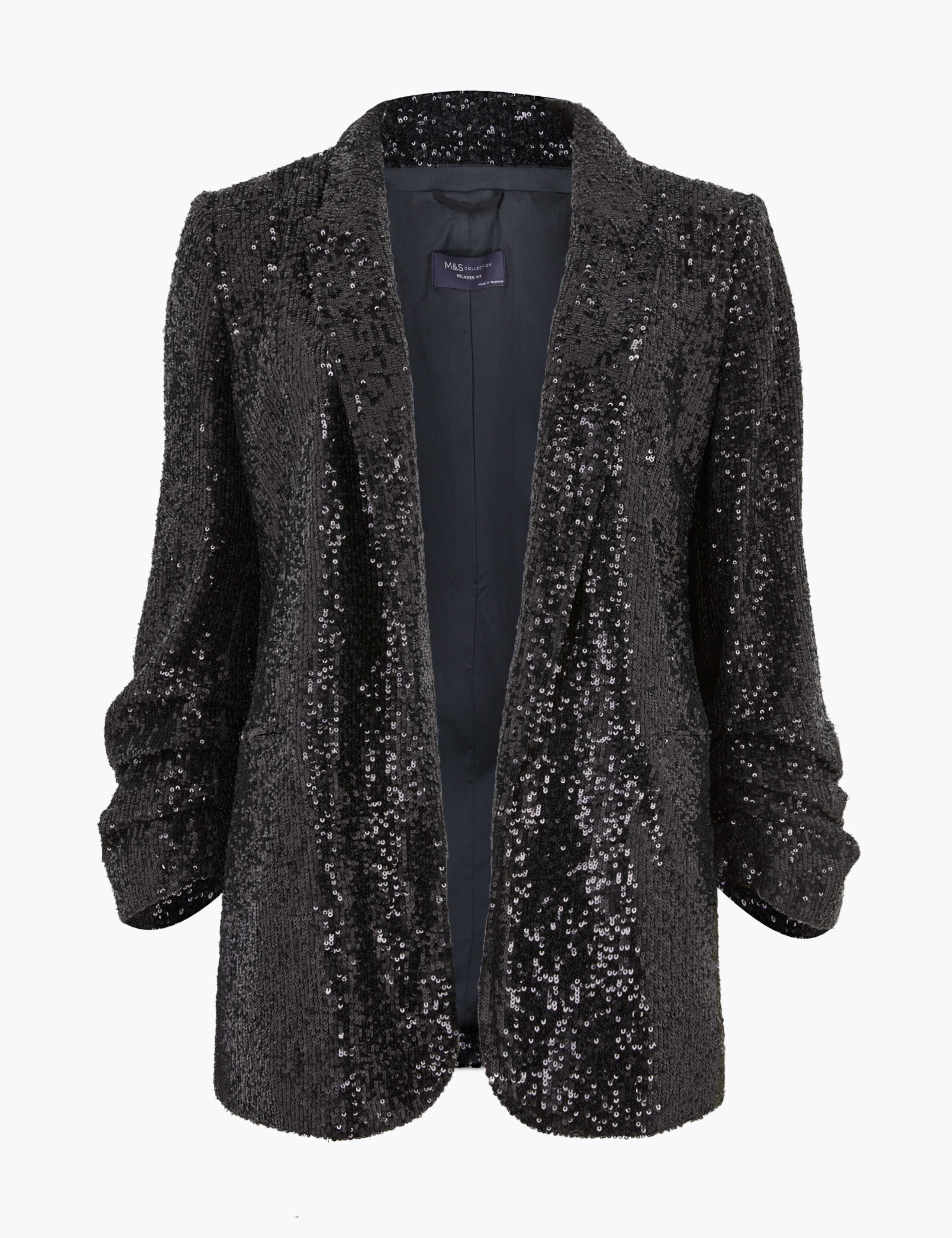 Relaxed Sequin Ruched Sleeve Blazer 2 of 5