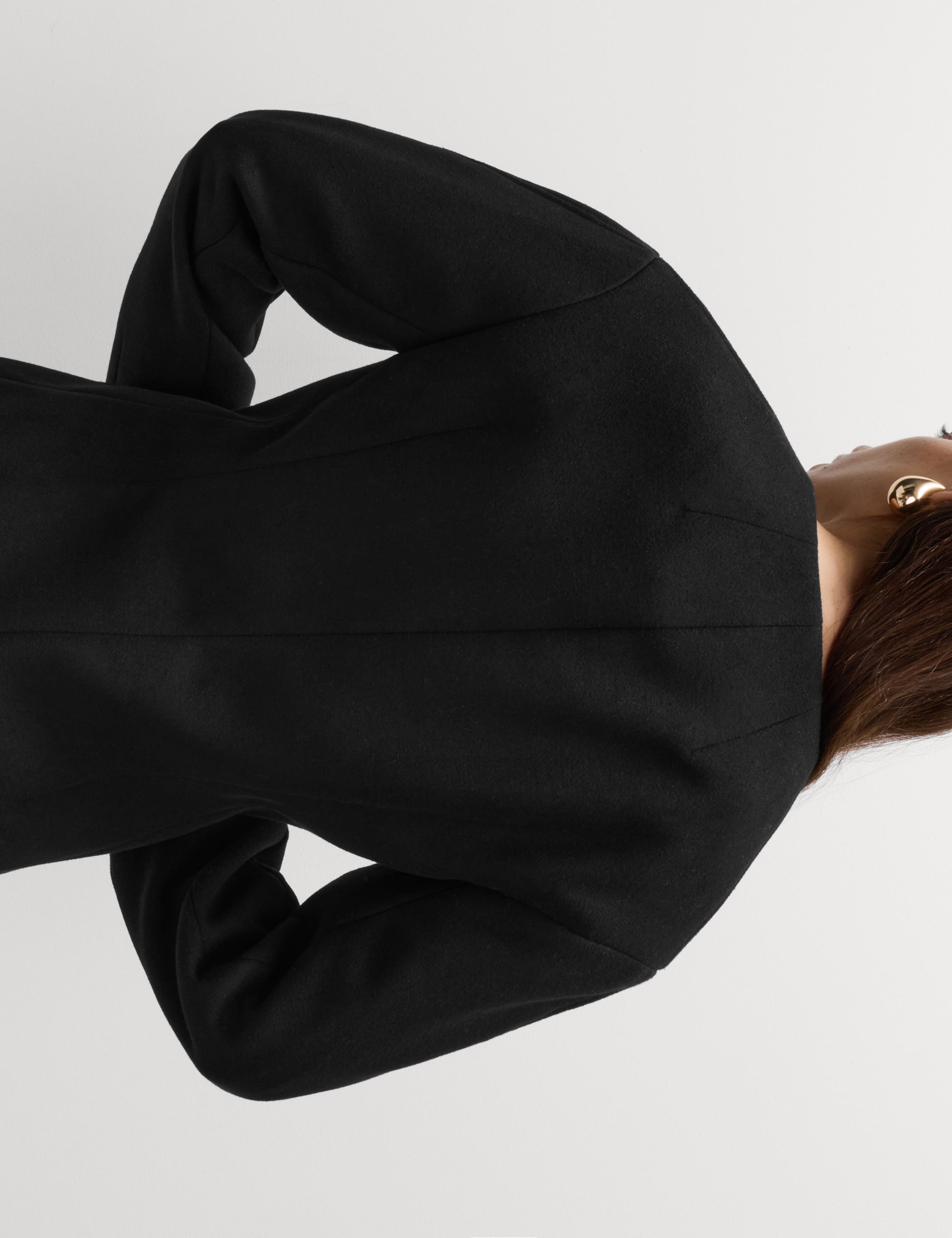Waisted Collarless Tailored Coat with Wool 6 of 6