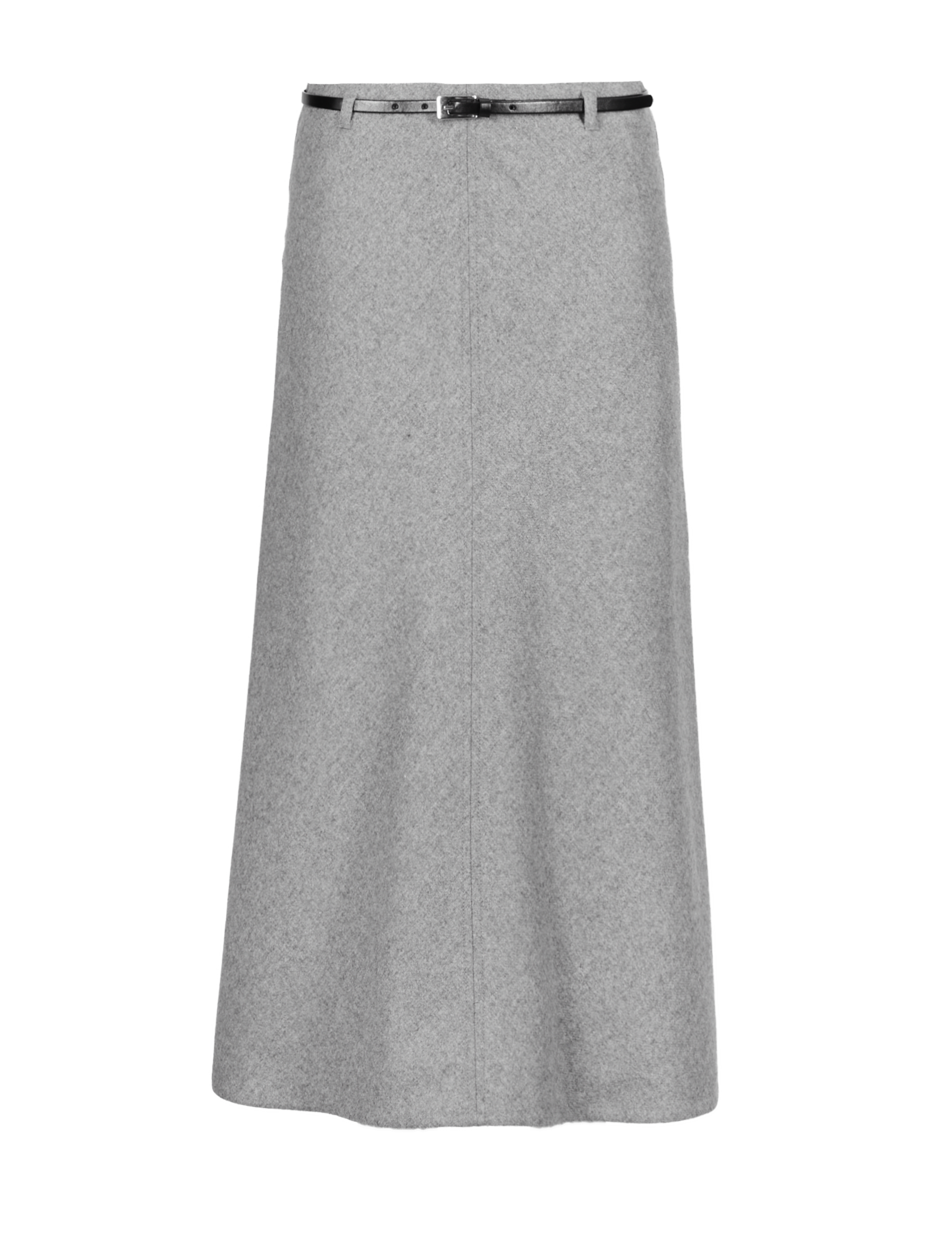 New Wool Blend Flannel A-Line Skirt with Belt 2 of 4