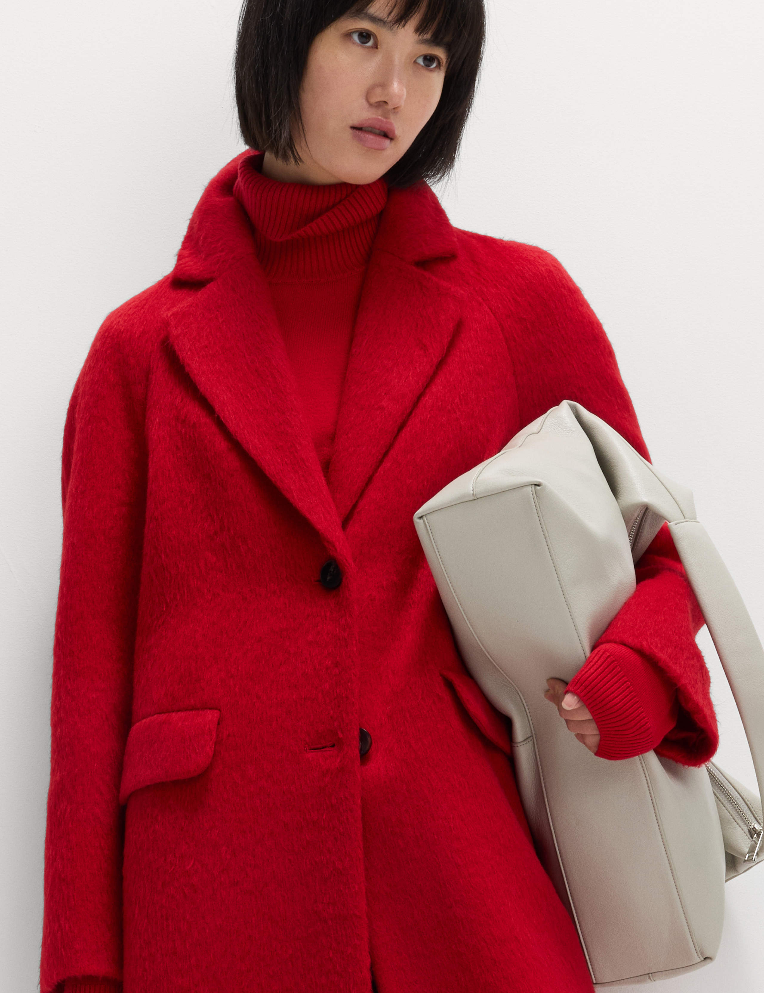 Brushed Revere Collar Single Breasted Longline Tailored Coat 4 of 7