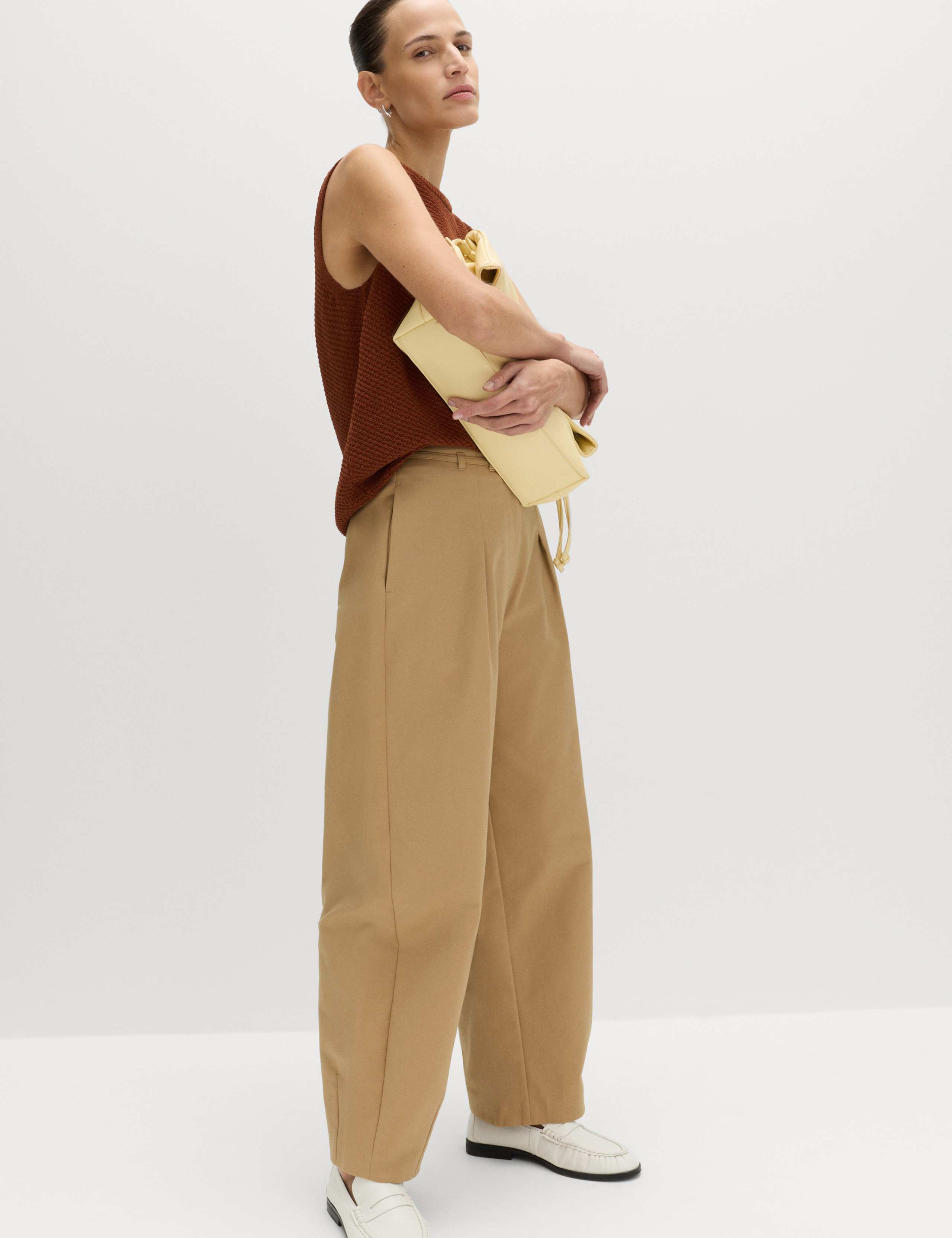 Cotton Rich Belted Barrel Leg Trousers 1 of 6