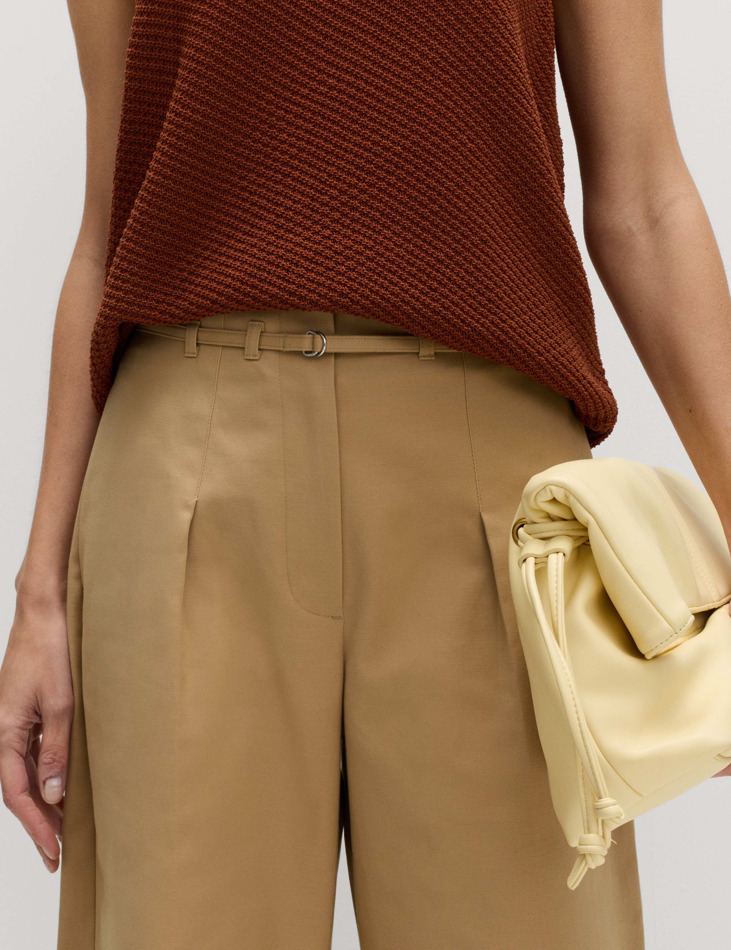 Cotton Rich Belted Barrel Leg Trousers 3 of 6