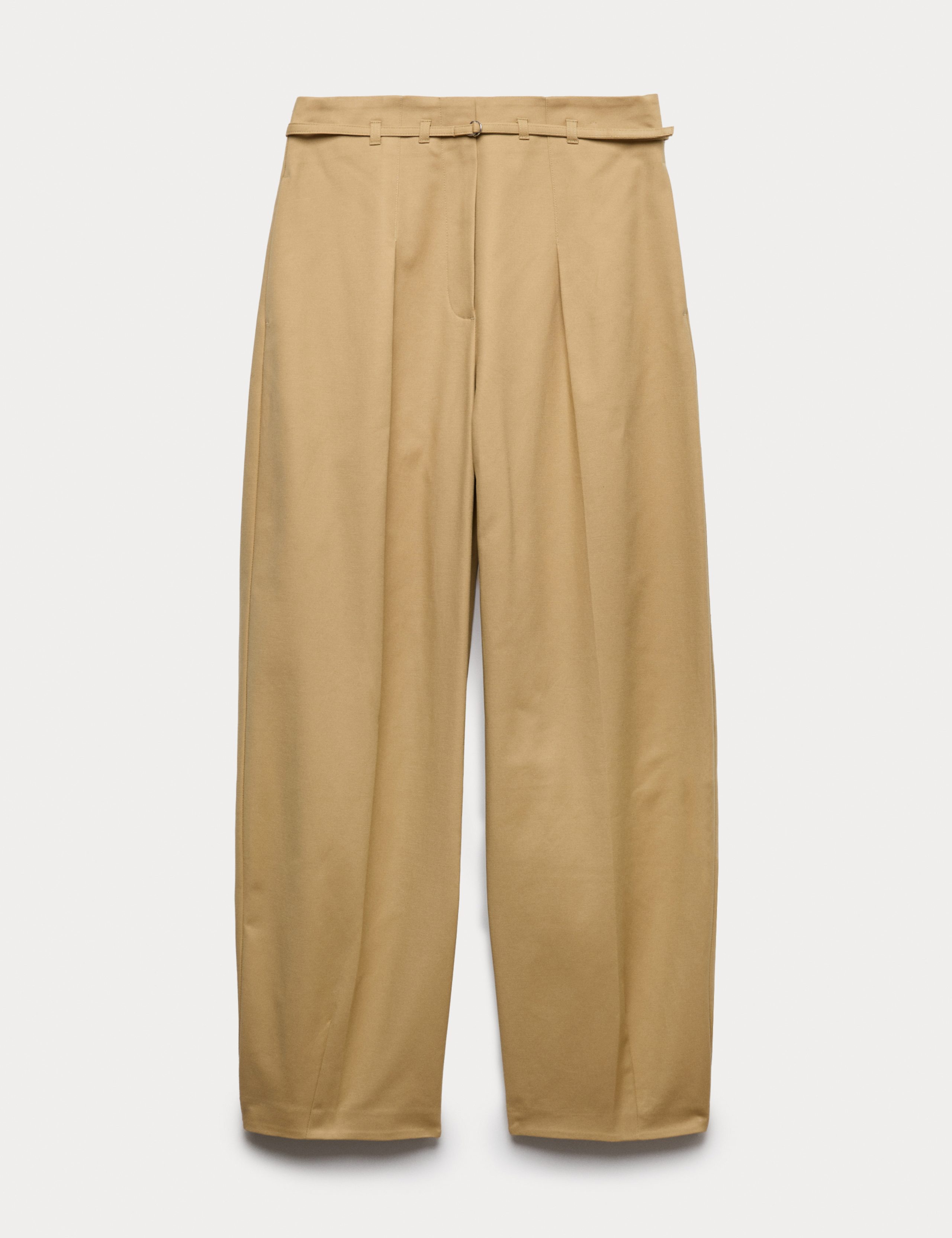 Cotton Rich Belted Barrel Leg Trousers 2 of 6