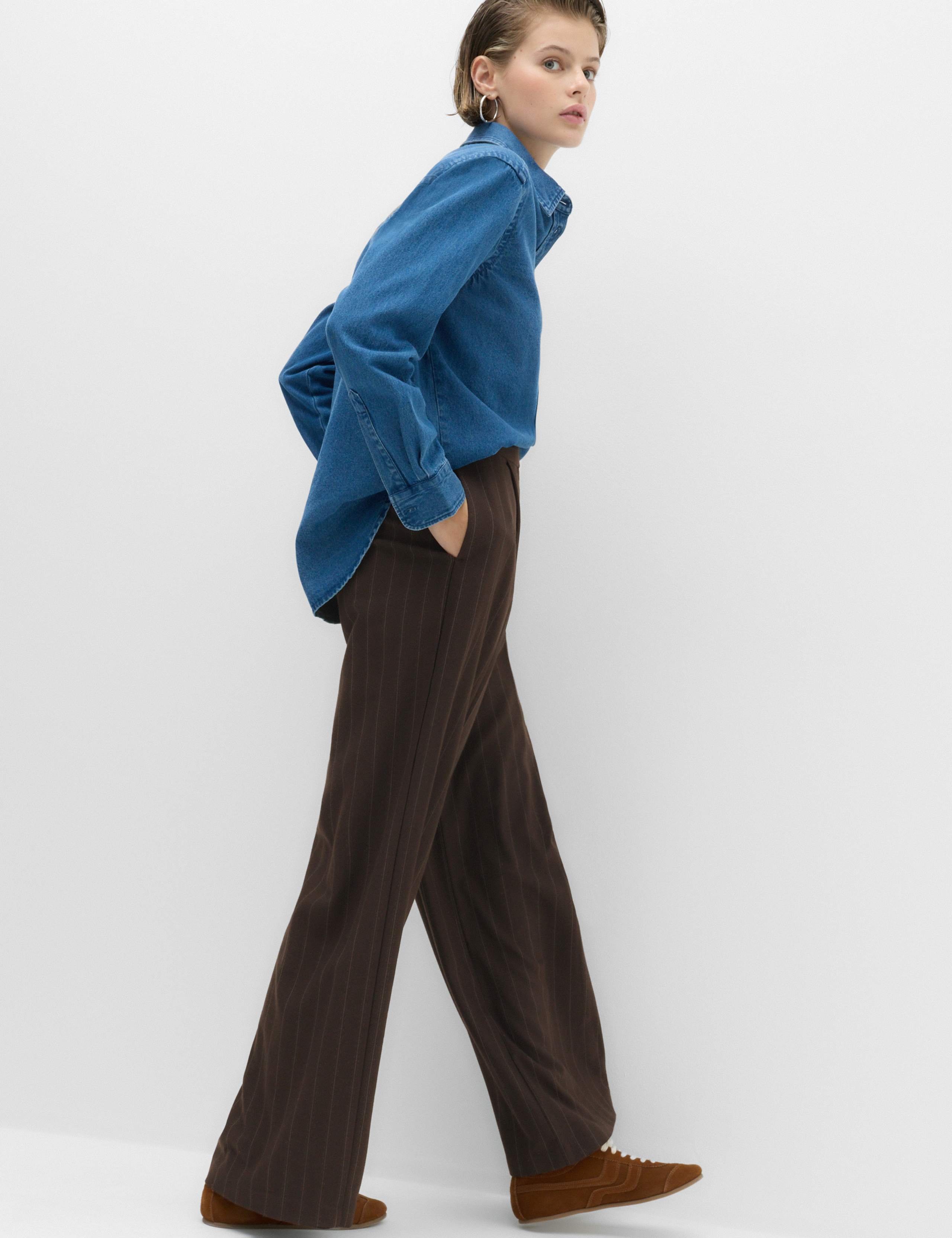 Pinstripe Pleat Front Wide Leg Trousers 3 of 7