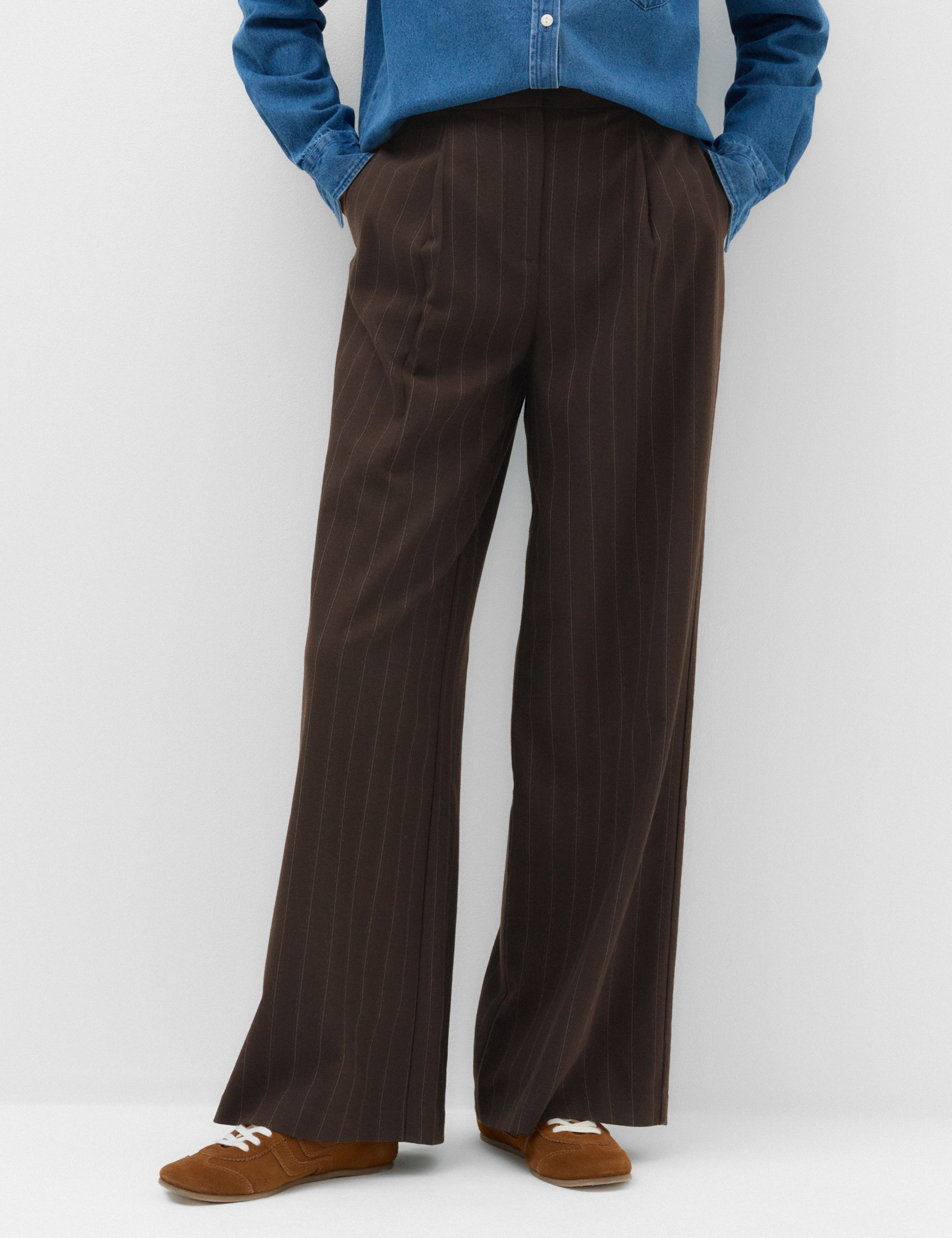 Pinstripe Pleat Front Wide Leg Trousers 6 of 7