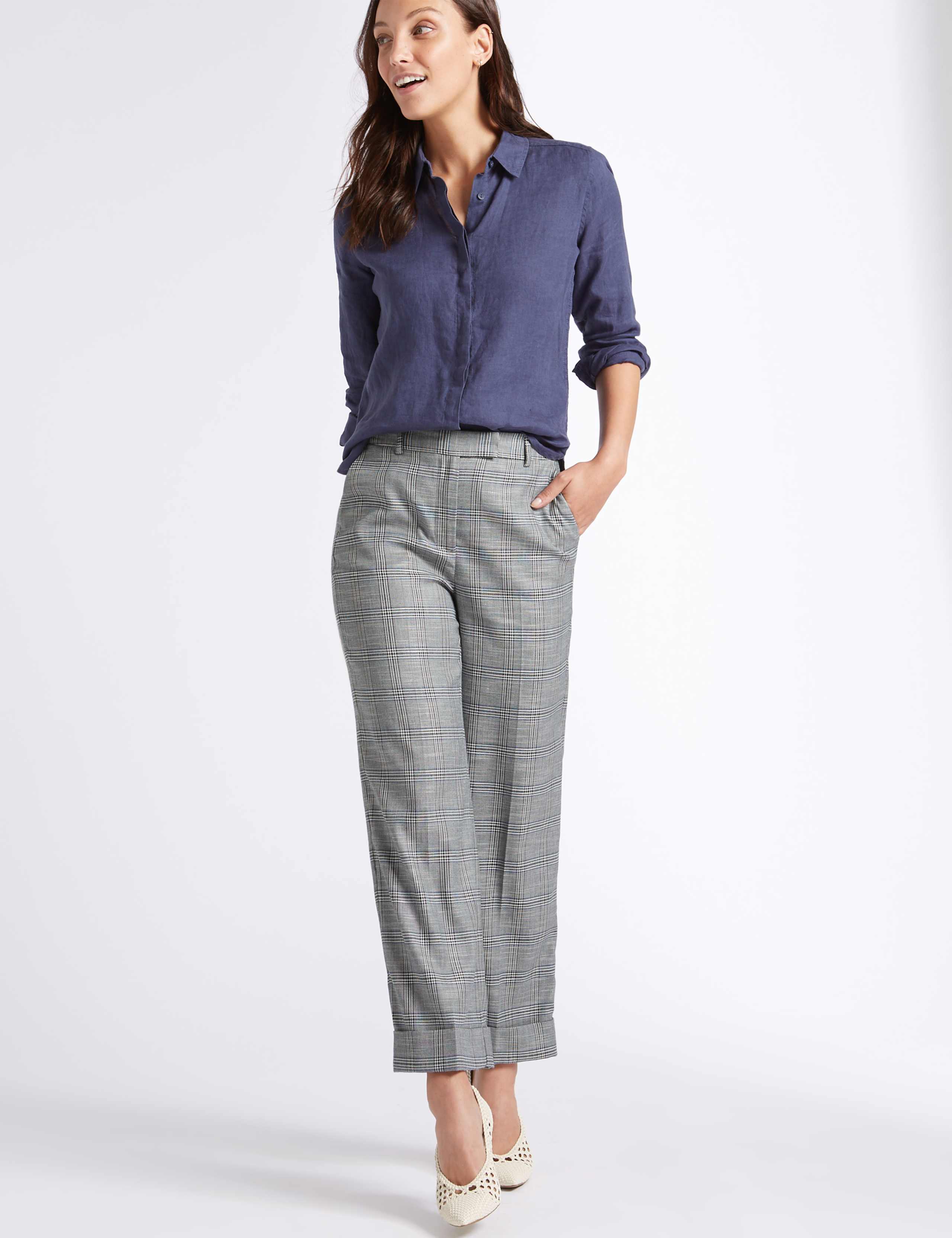 Checked Turn-up Wide Leg Trousers 3 of 6